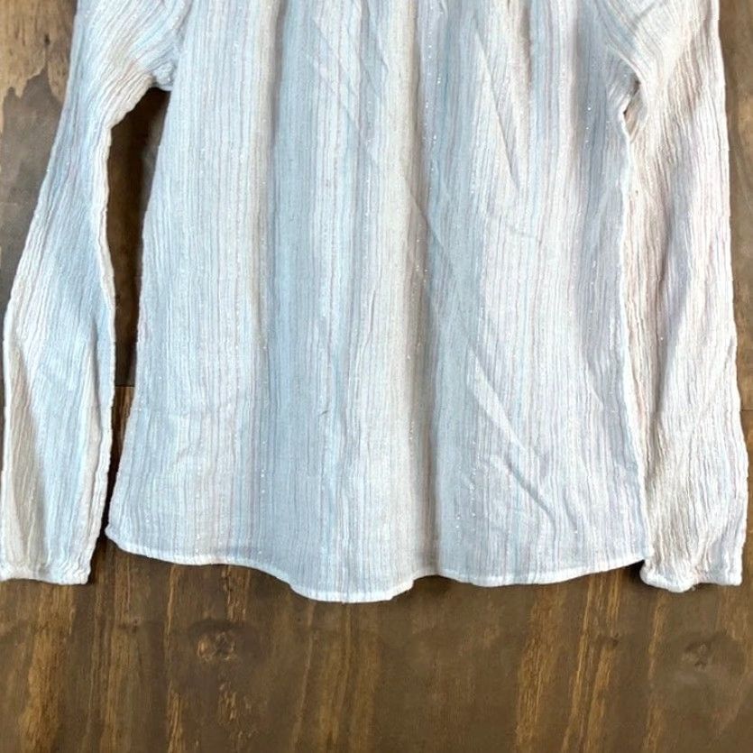 Lauren Conrad LC Lauren Conrad Blouse White Multicolor Stripe Square Neck Long Sleeve S Women Dress Shirt Size S / US 4 / IT 40 - 3 Thumbnail