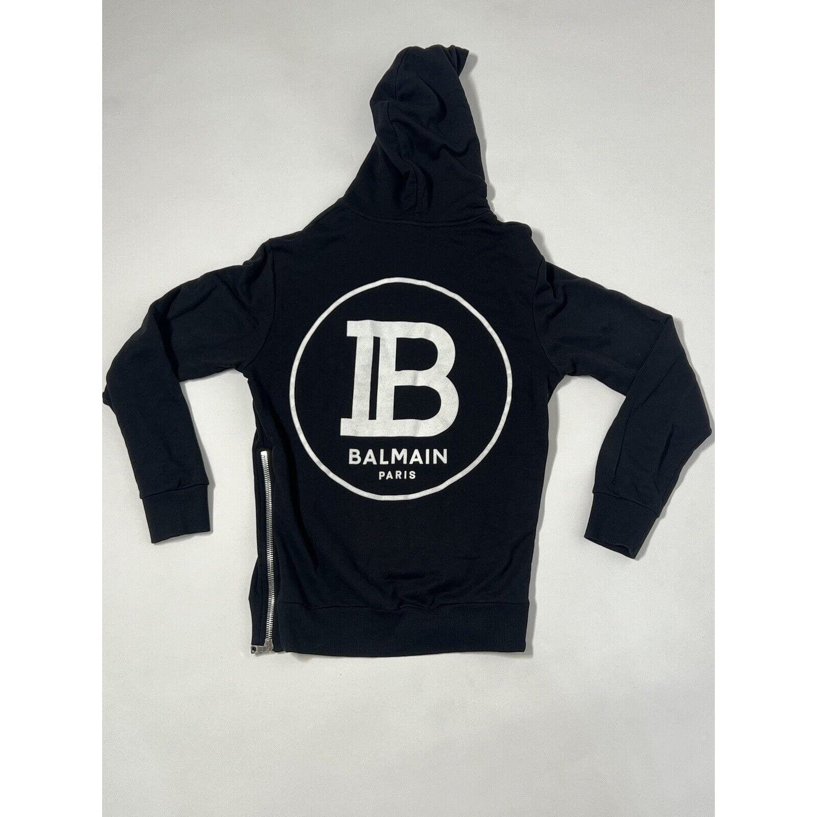 image of Balmain Logo-Print Cotton-Hoodie Black S, Men's (Size Small)