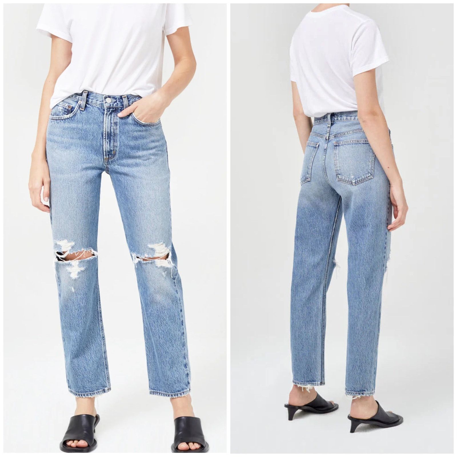 Agolde AGOLDE Mia Mid Rise Straight Jean Rule Wash Distressed Size 24" / US 00 / IT 34 - 1 Thumbnail