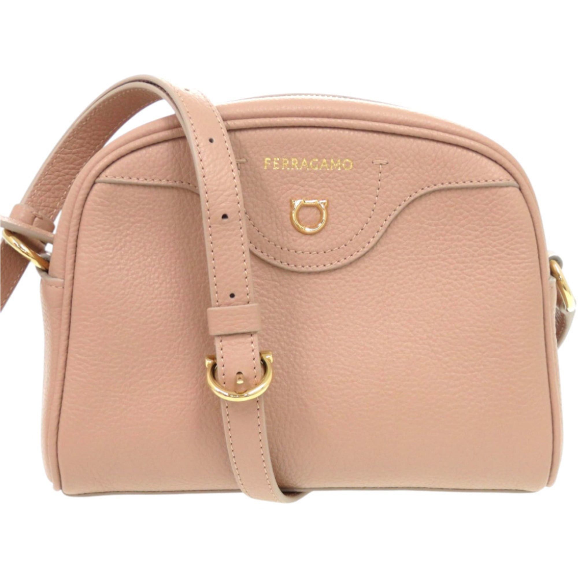 Salvatore Ferragamo Salvatore Ferragamo Gancini EE 21 8372 Leather Shoulder Bag in Pink Beige with Gold Hardware (Product Code: 0927) Size ONE SIZE - 1 Thumbnail