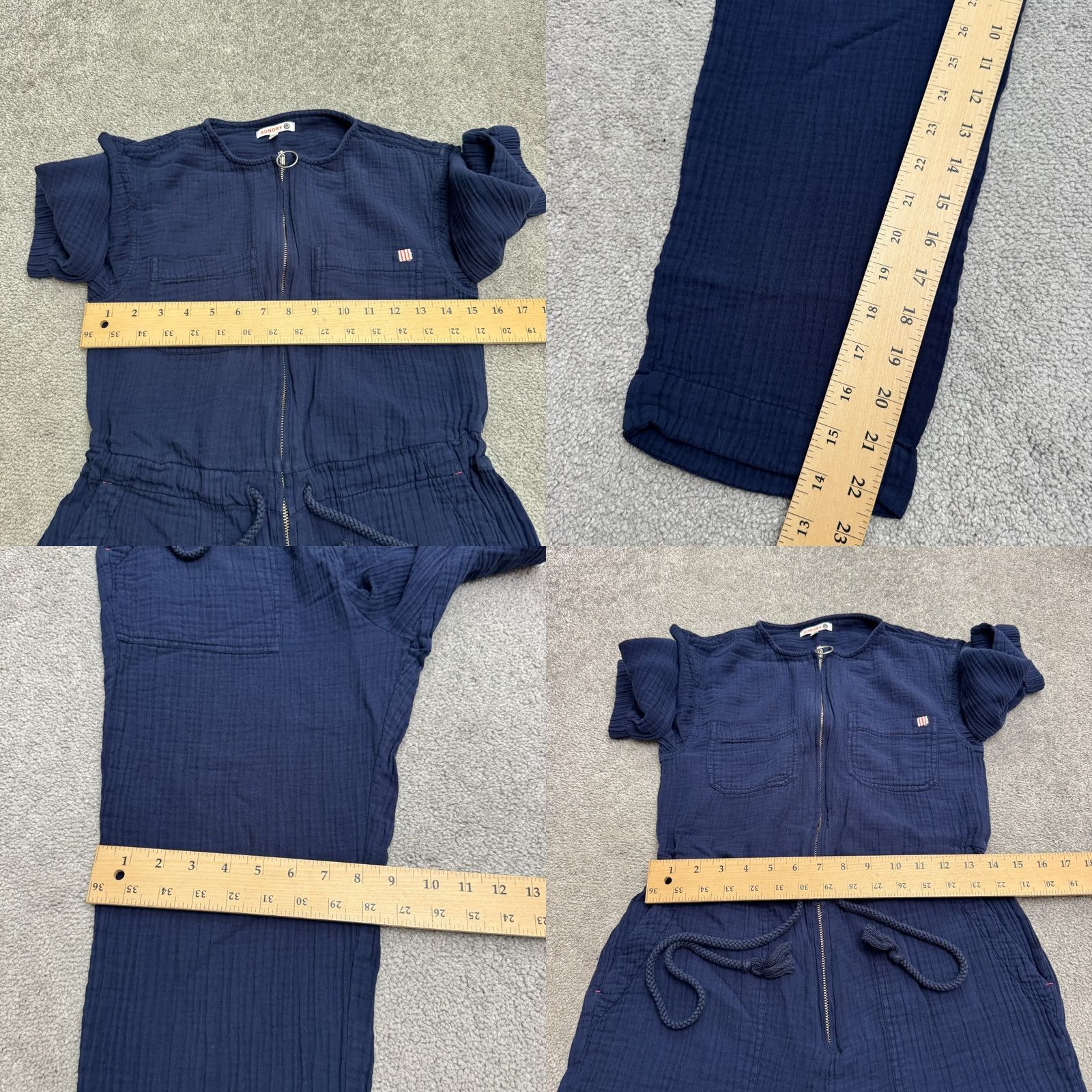 Sundry Sundry Cotton Gauze Zip Up Jumpsuit Womens 0 Navy Blue Drawstring Short Sleeve Jumpsuit Casual Women's Sundry Blue 0 XS? Size 25" / US 0 / IT 36 - 9 Thumbnail