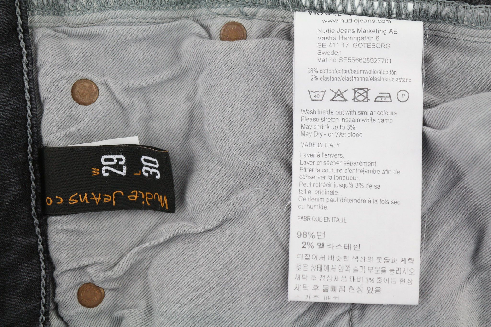 Nudie Jeans SKINNY LIN W29/L30 Tight Fit Cotton Stretch Grey 80620 Size US 29 - 6 Thumbnail