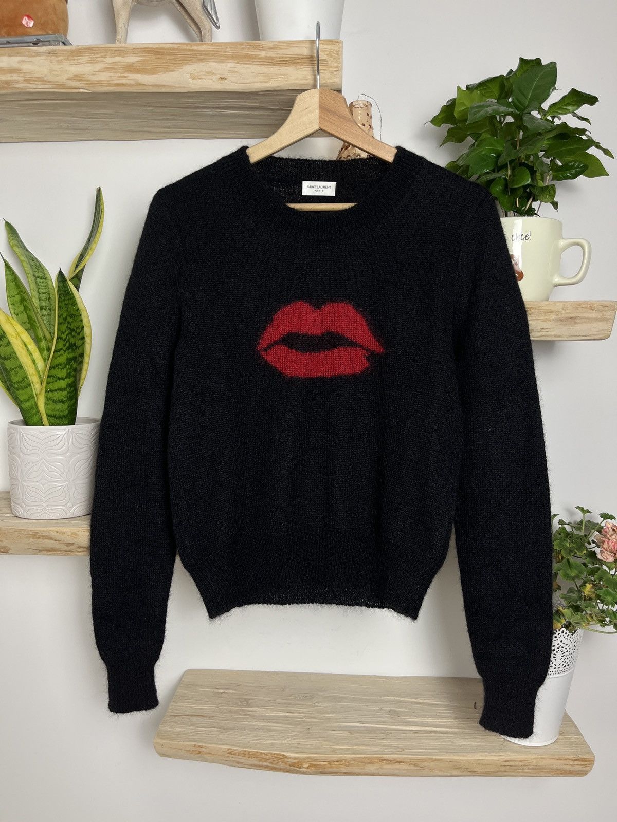 Saint laurent paris Mohair wool lips sweater luxury