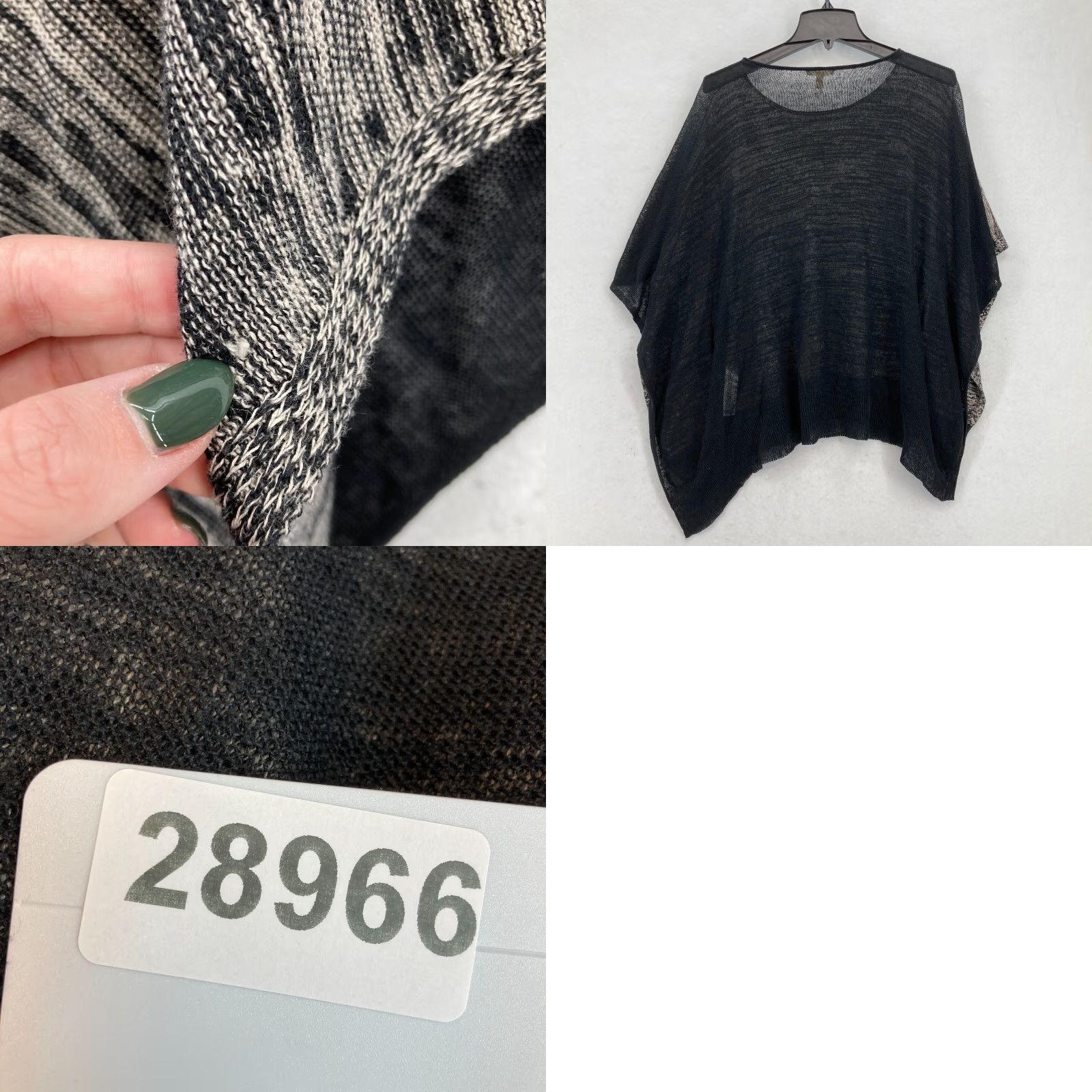 Eileen Fisher Eileen Fisher Women's Organic Linen Knit Poncho Sweater OS Black Lightweight Size ONE SIZE - 9 Thumbnail