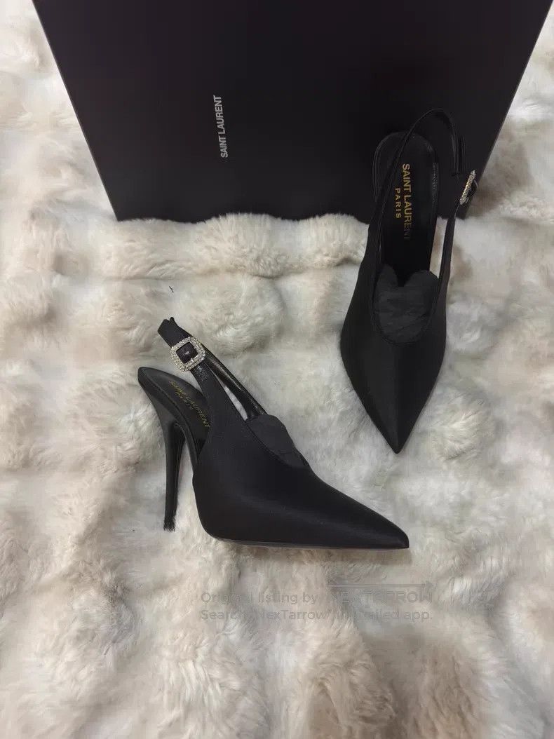 Saint Laurent Paris Saint Laurent Paris Black Satin Crystal Rhinestone High He Size US 6.5 / IT 36.5 - 1 Thumbnail