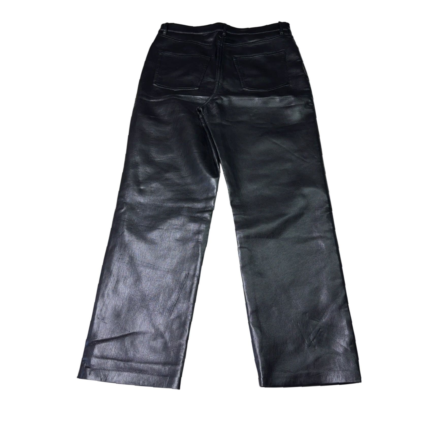 Vintage VINTAGE? Wilfred Aritzia Black Vegan Leather Pants Wide-Leg High Waisted 12 W32 L28 Women Dress Pants Pockets Zip Button Solid Black Modern Minimalist Size 34" / US 12 / IT 48 - 7 Thumbnail