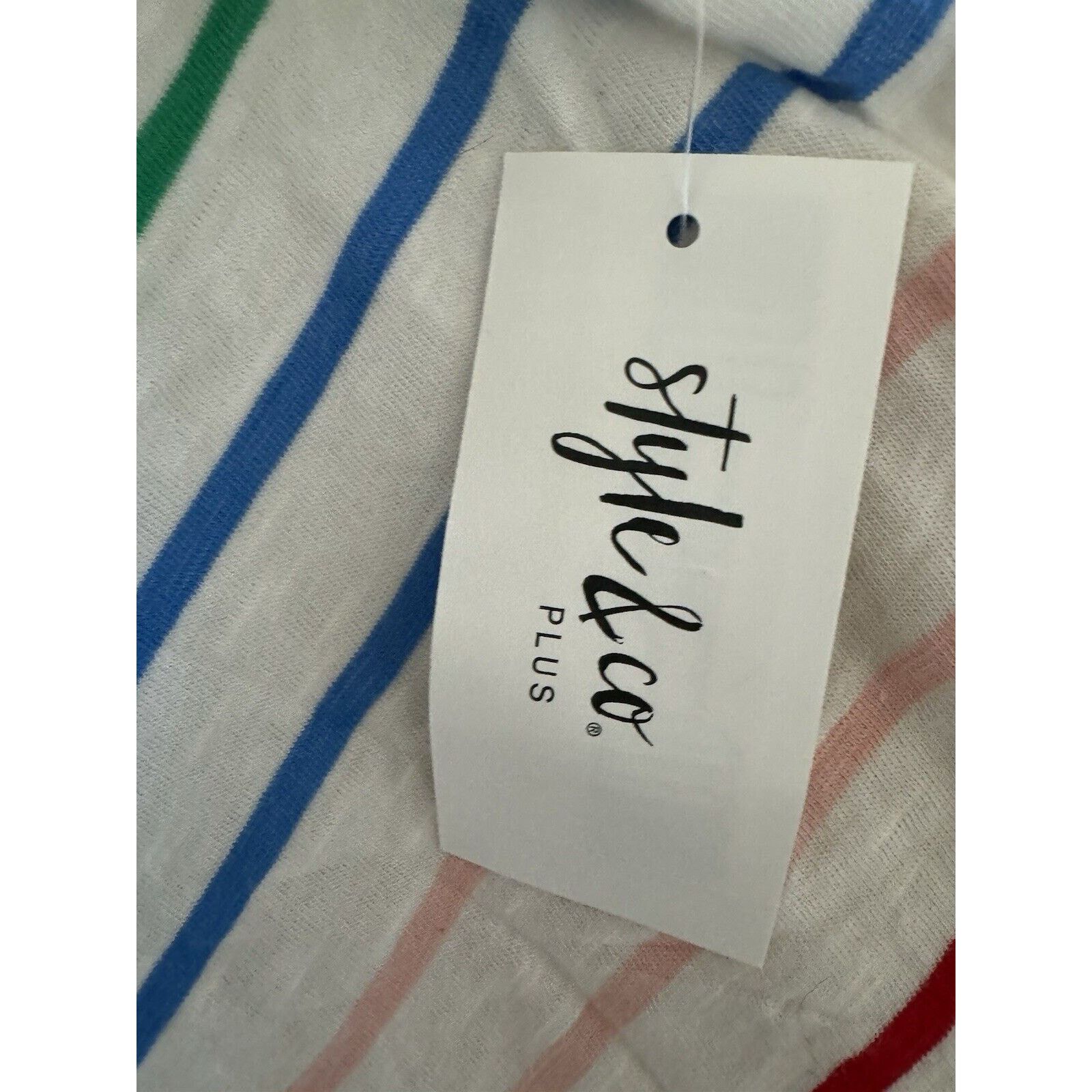 Other Style & Co Plus Size 100% Cotton Striped Top Rainbow 2X Size XXL / US 16-18 / IT 52-54 - 5 Thumbnail