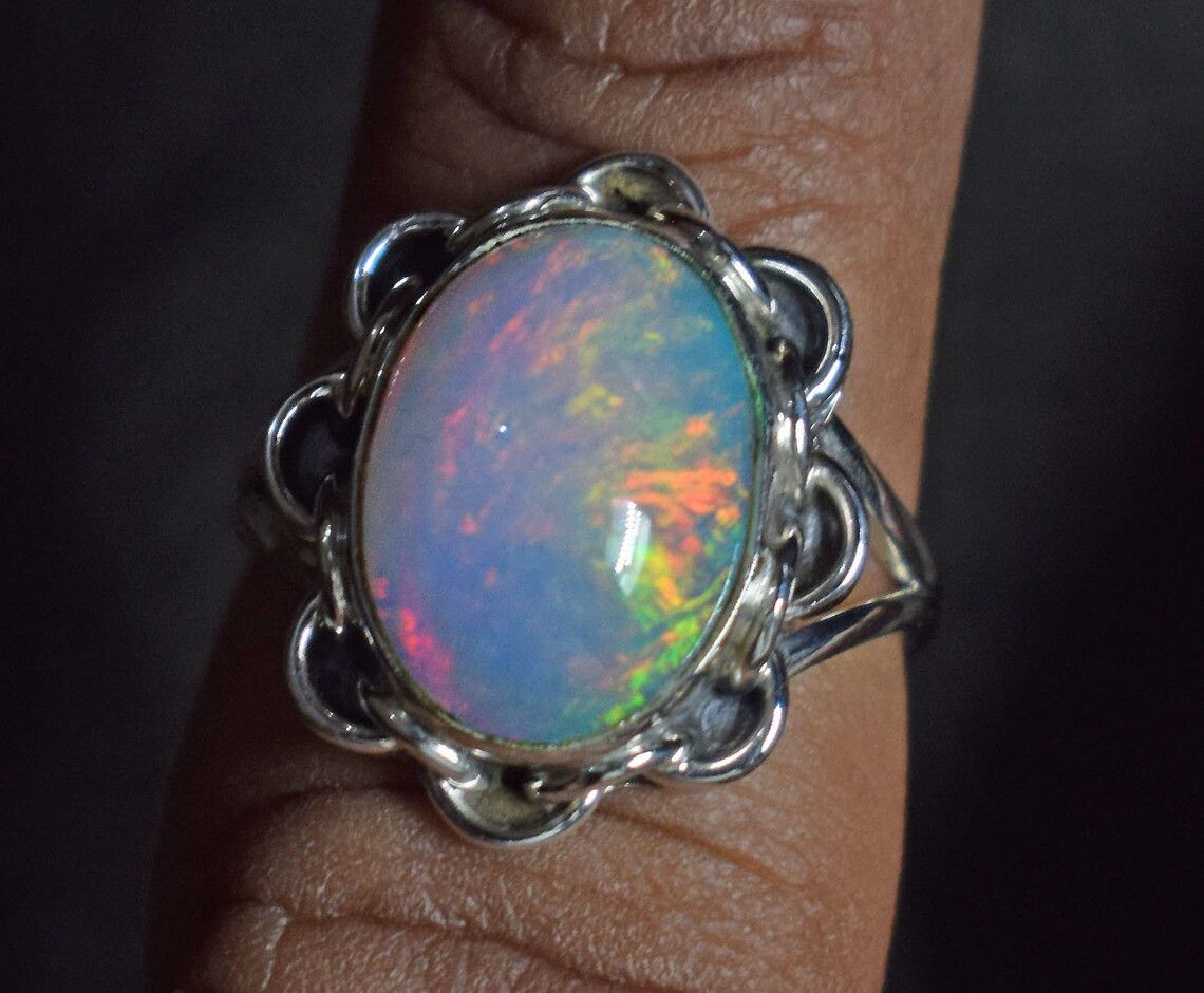 Handmade Natural Ethiopian Opal Ring Sterling Silver Jewelry Size ONE SIZE - 3 Thumbnail