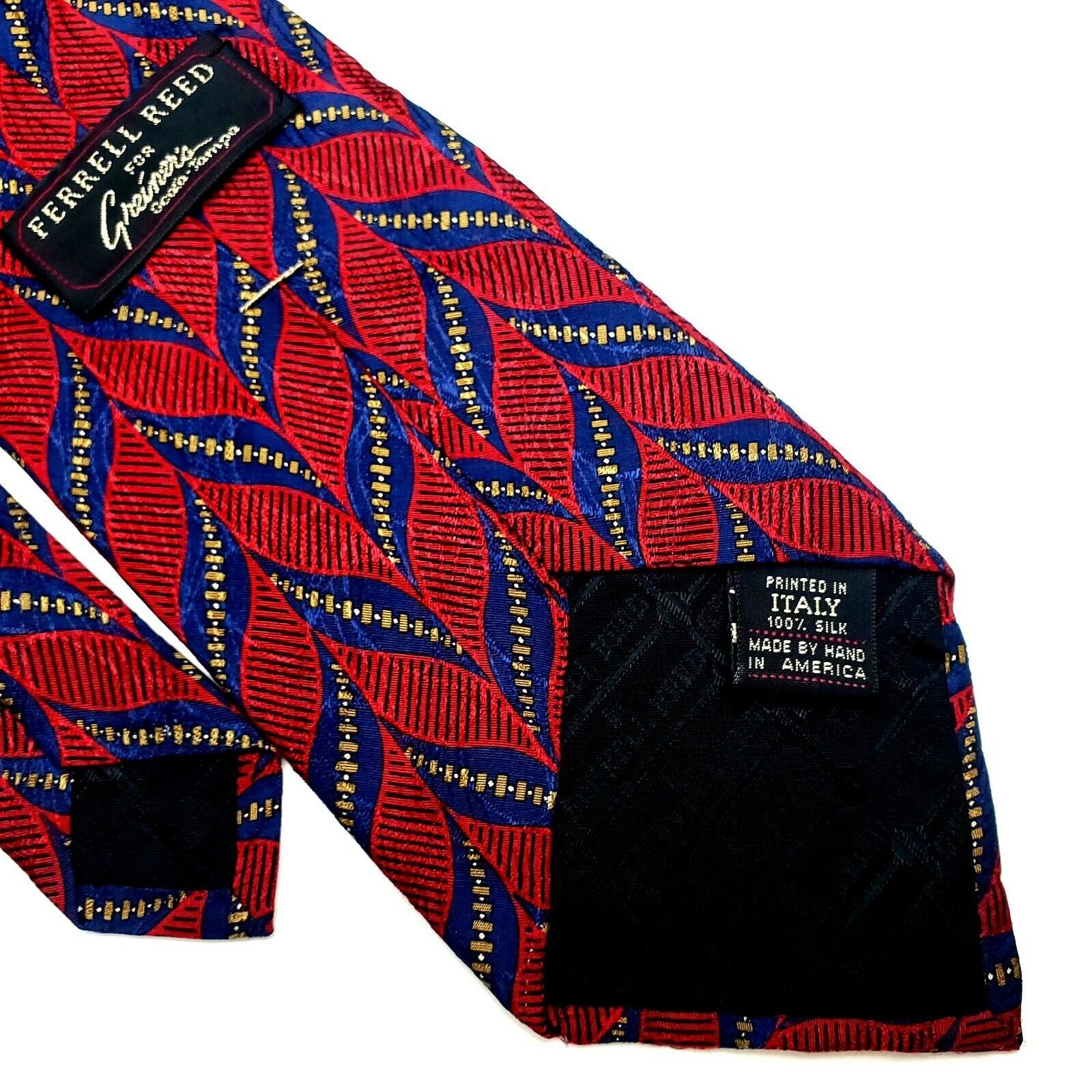 Designer Ferrell Reed Silk Tie Red Print Geometric Classic Size ONE SIZE - 5 Thumbnail