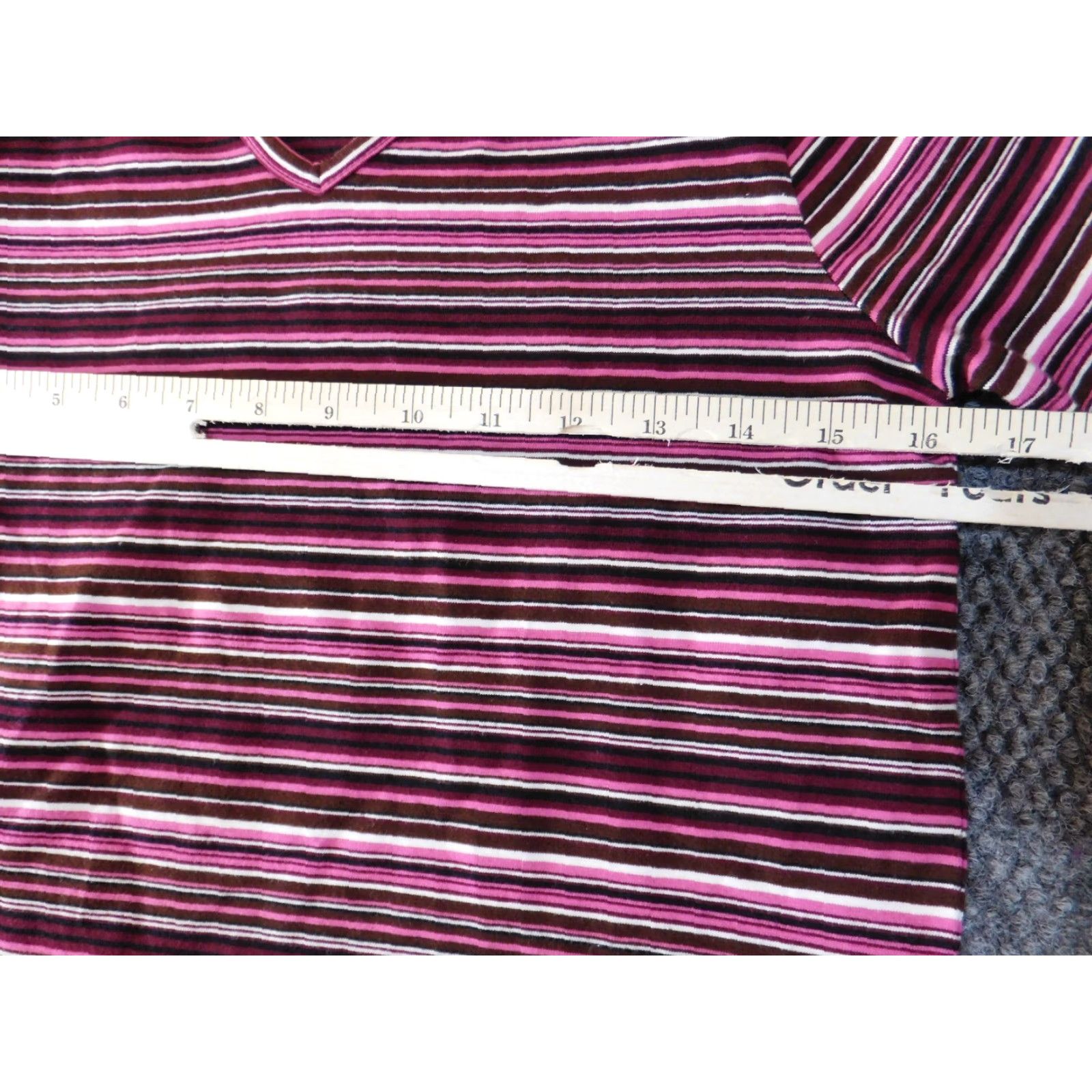 JM Collection JM Collection Shirt Petite Women V-Neck Stretch Tee Purple Striped Short Sleeve Pullover Casual Knit Cotton Spandex 0P Womens Size XS / US 0-2 / IT 36-38 - 6 Thumbnail