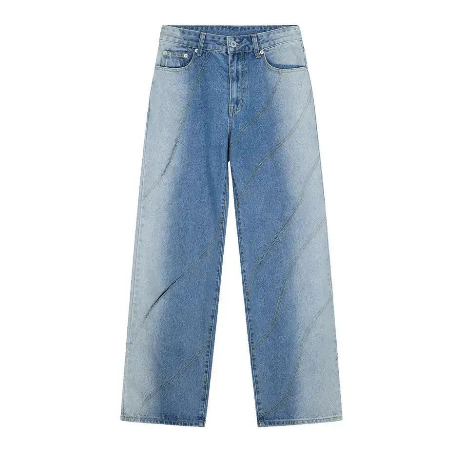 Japanese Brand Retro loose straight leg gradient ripped jeans Size US 32 / EU 48 - 6 Thumbnail
