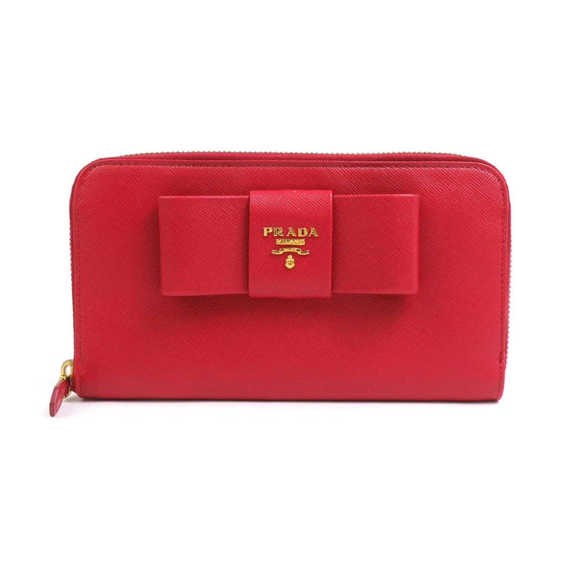 Prada PRADA Round Long Wallet Leather Red Women's h30863a Size ONE SIZE - 1 Thumbnail