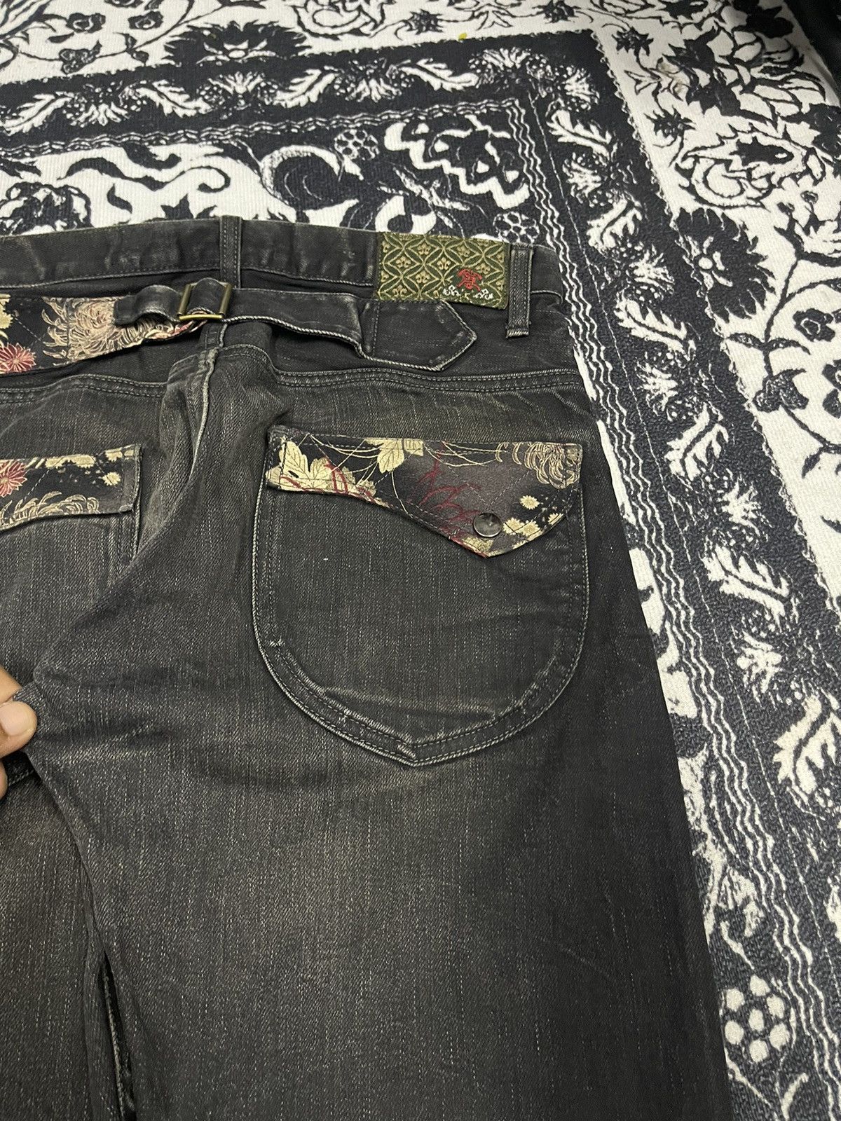 If Six Was Nine 90s KURA BUCKLEBACK DENIM JEANS DISTRESSED DESIGN Size US 29 - 18 Thumbnail