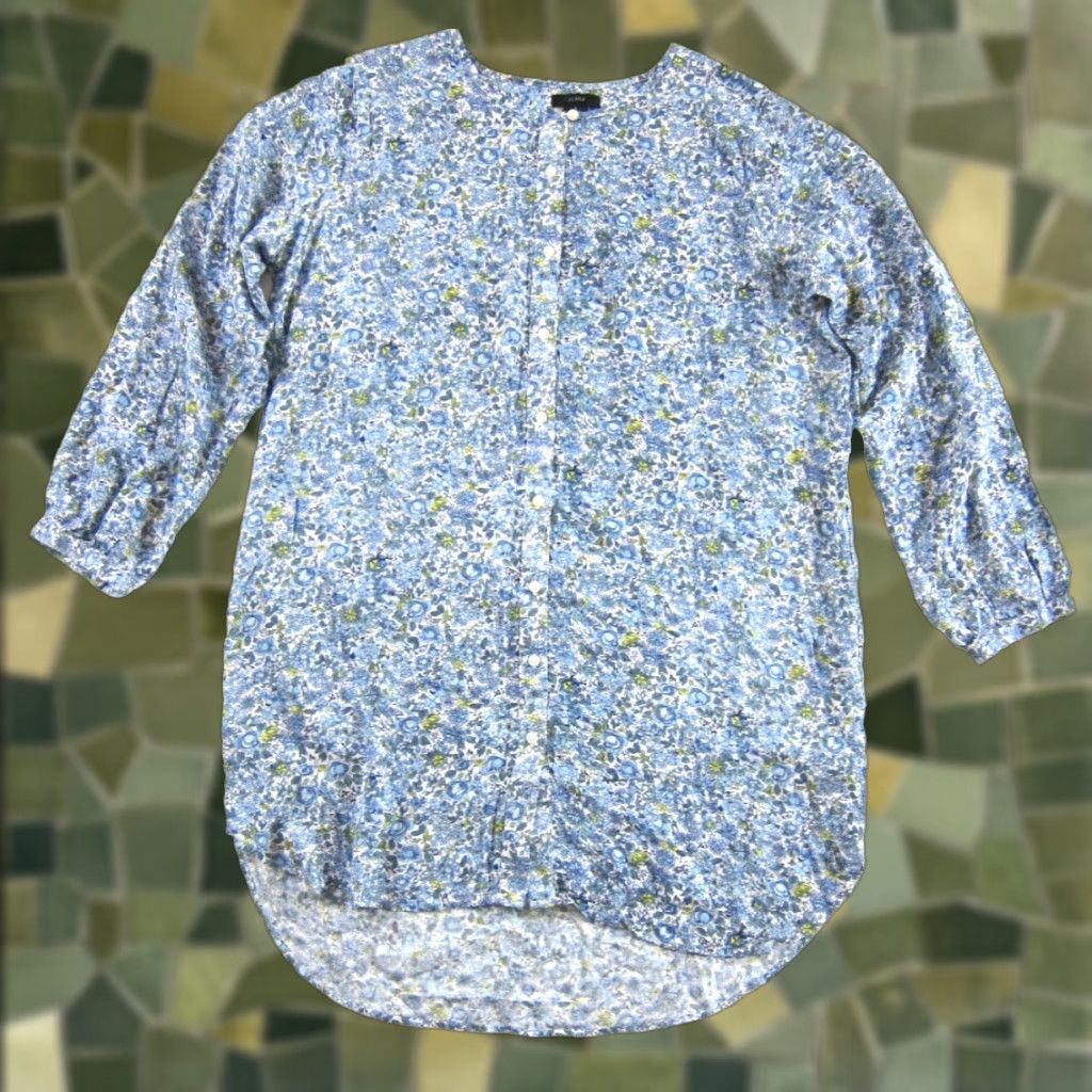 J.Crew J.CREW Blue White Yellow Floral Long Sleeve Button Down Tunic Shirt Dress Large Size L / US 10 / IT 46 - 1 Thumbnail