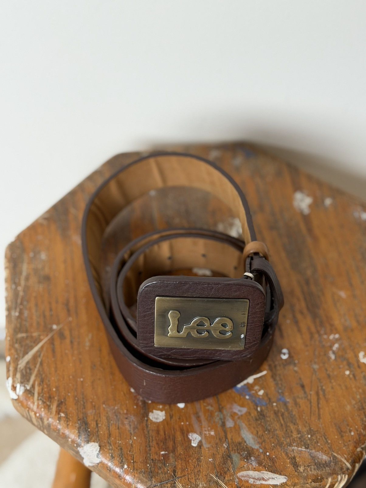 Japanese Brand VTG Lee Streetwear 90s Leather Brown Metal Logo Y2k belt Size ONE SIZE - 3 Thumbnail