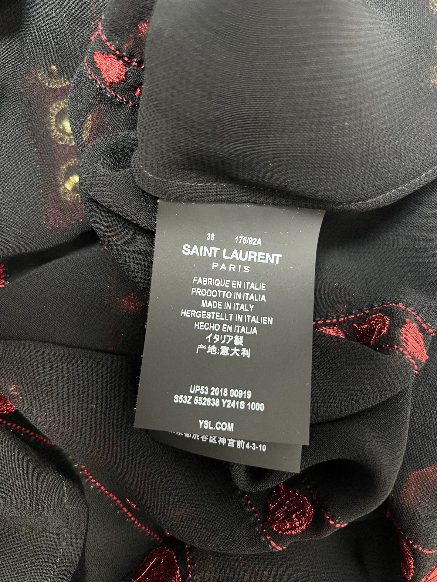 Saint Laurent Paris red bead embroidery, black jukebox, semi-sheer shirt Size US M / EU 48-50 / 2 - 4 Thumbnail