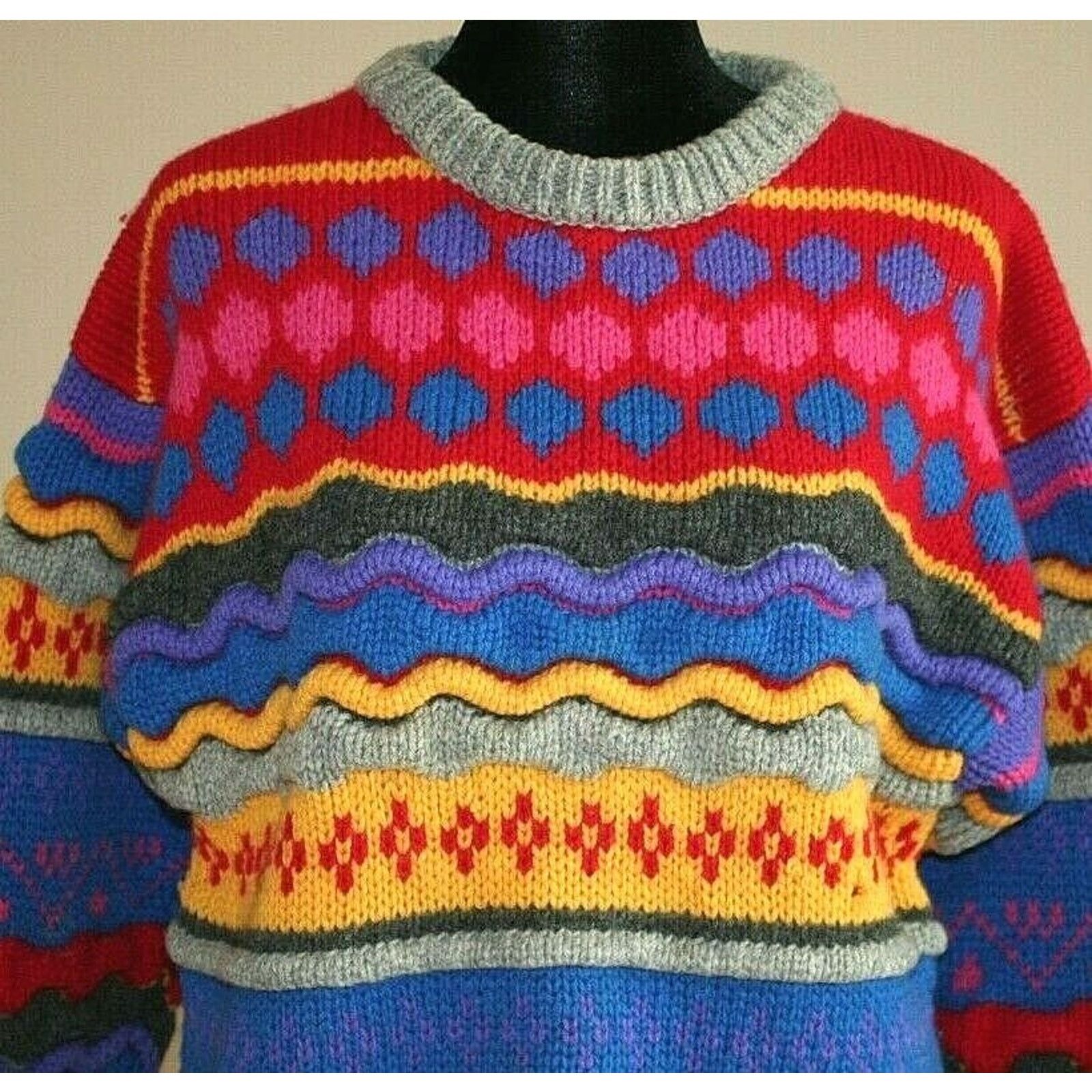 Vintage Vintage Wool Ski Sweater Size Medium M Knit Hand Knitted 90s Size L / US 10 / IT 46 - 3 Thumbnail