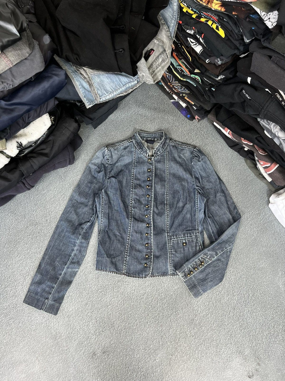 Japanese Brand Vintage Y2K Opium Avant Garde Military Denim Jacket Japan Size S / US 4 / IT 40 - 1 Thumbnail