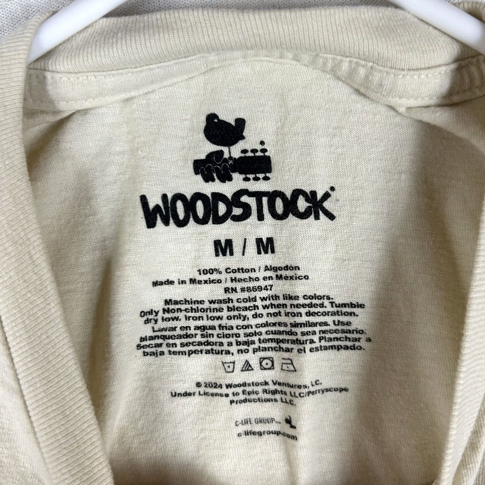 Vintage Woodstock Shirt Womens Medium Cropped Short Sleeve Beige Cotton T-Shirt Size M / US 6-8 / IT 42-44 - 3 Thumbnail