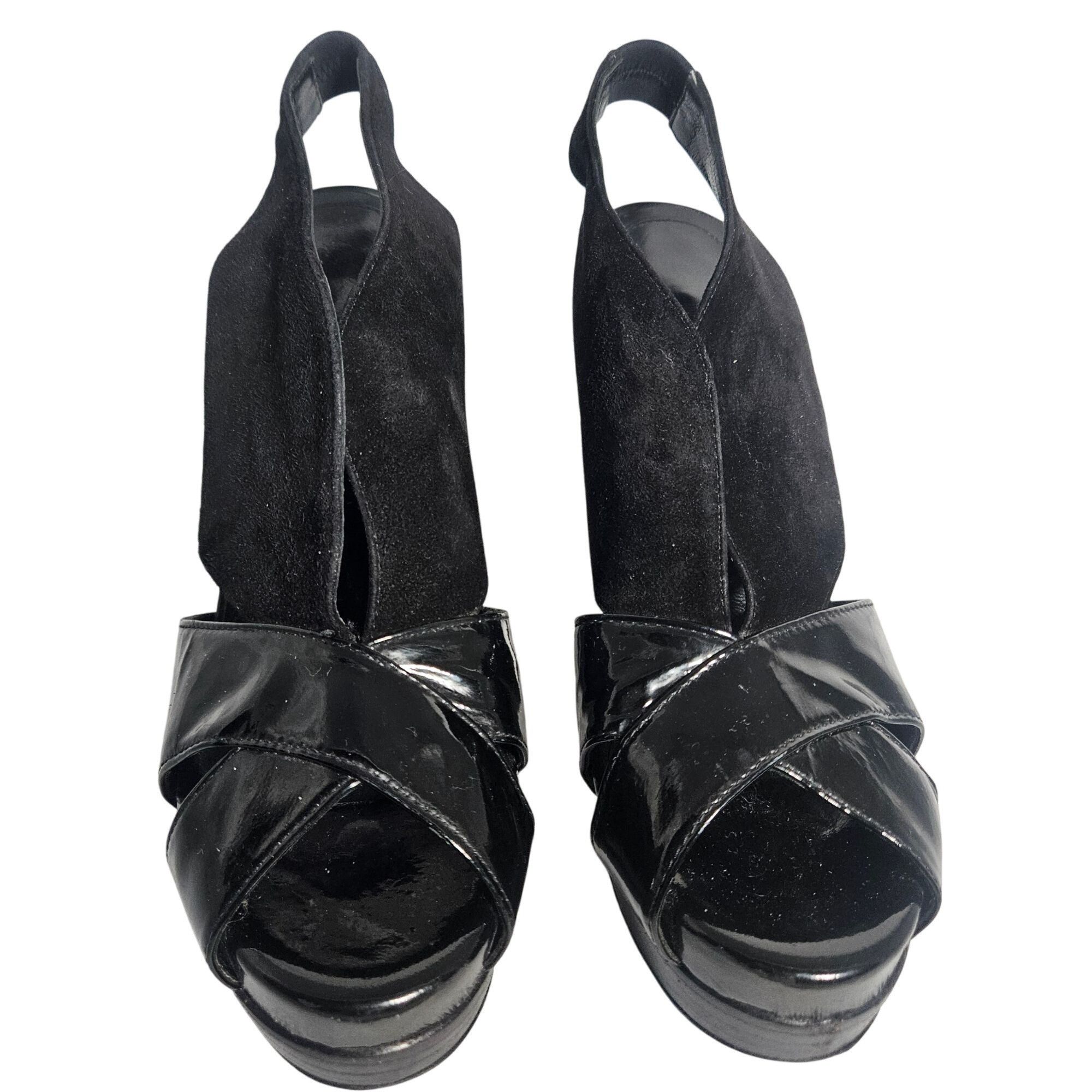 Fendi Fendi Women Peep Toe Slingback Heels Black 38.5 Patent Suede Size US 8.5 / IT 38.5 - 8 Thumbnail