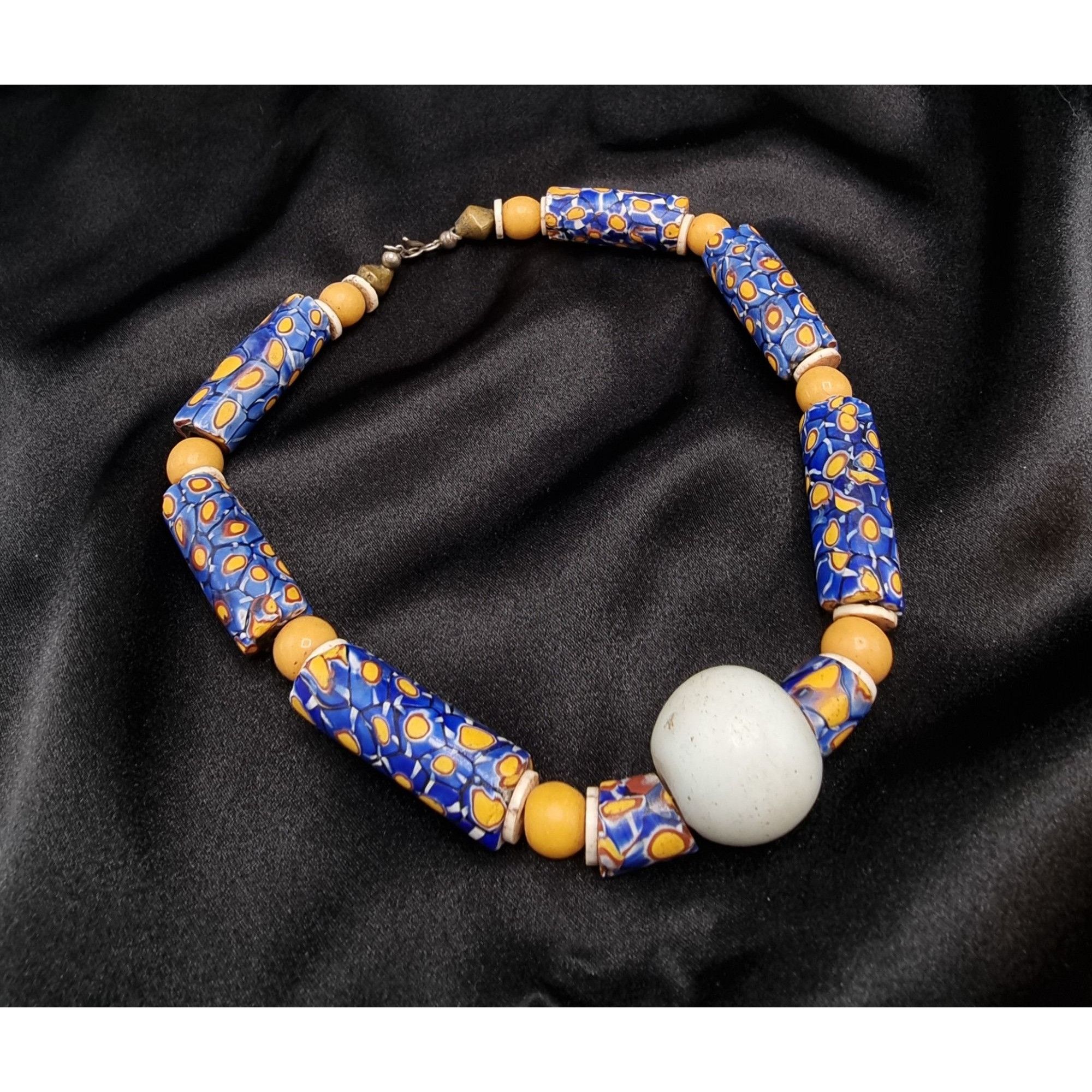 Vintage Antique Millefiori Trade Bead Necklace With White Focal Bead Size ONE SIZE - 1 Thumbnail