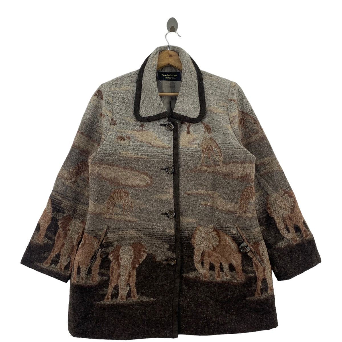 Other BEST COLLECTION Safari Design Overprint Wool Coat Size L / US 10 / IT 46 - 1 Thumbnail