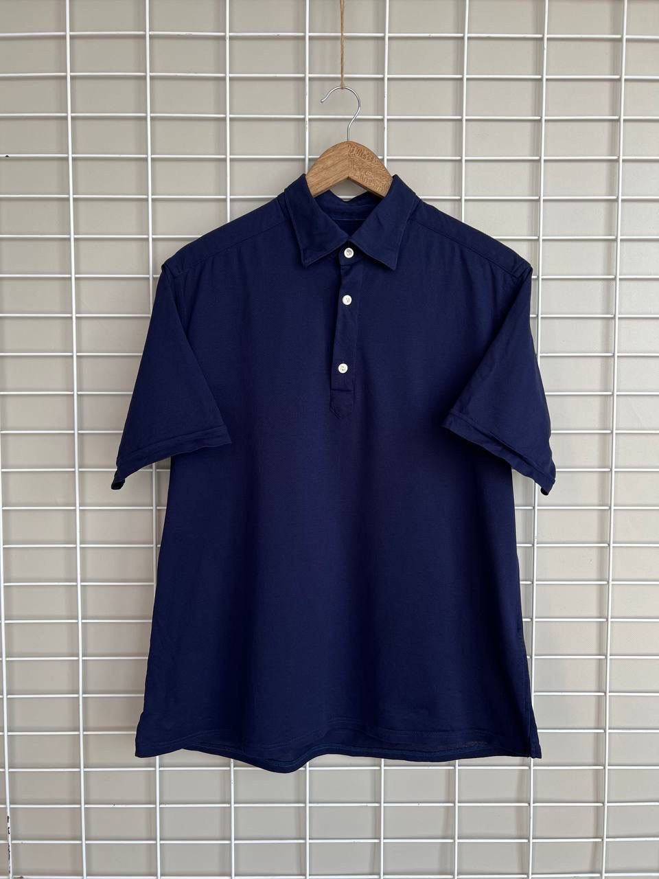 Eton Navy Blue Oxford Pique Polo Shirt Mens Size L