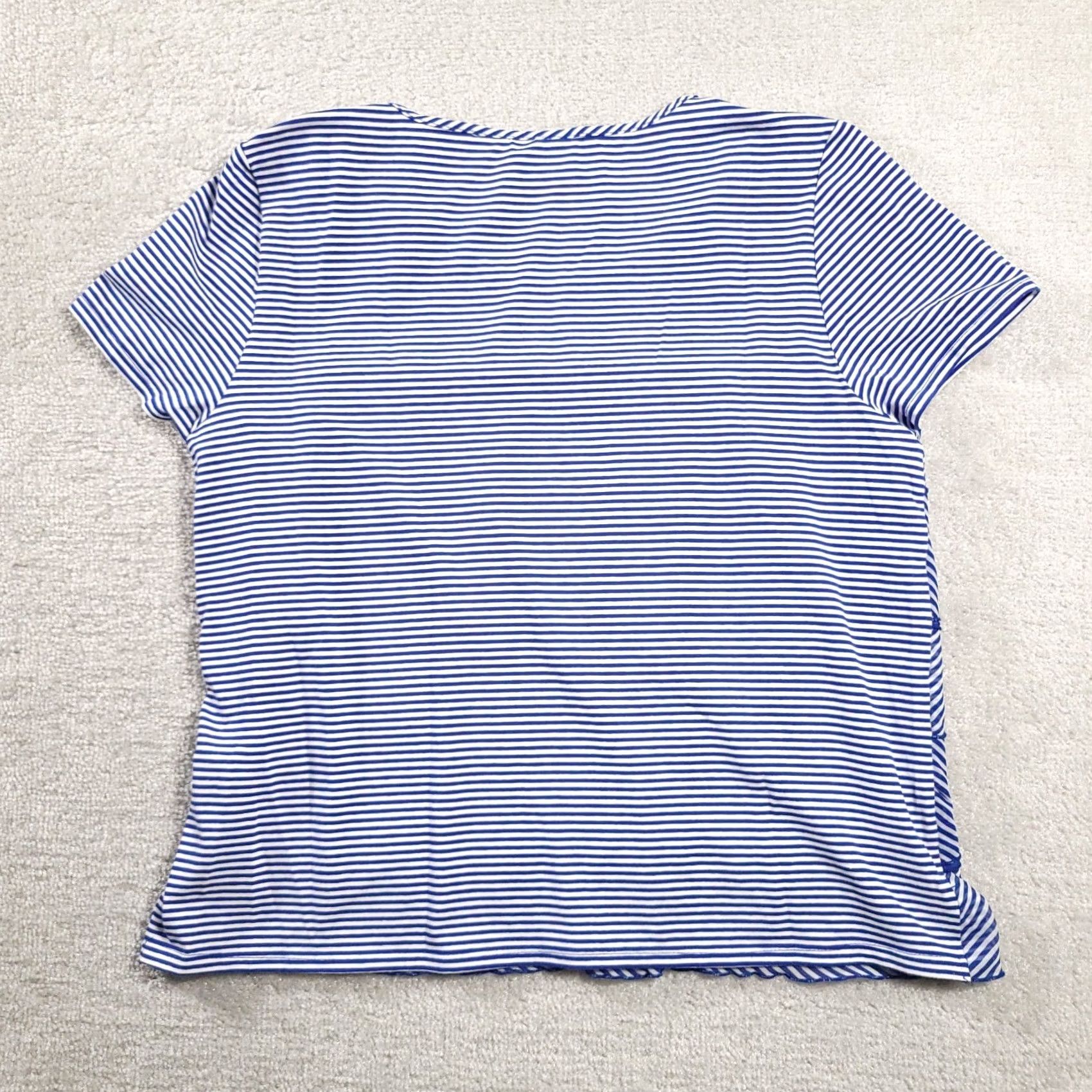 Vintage VINTAGE Alfred Dunner Womens Blue Shirt Striped Short Sleeve Stretch Scoop Neck Ruffled Size M / US 6-8 / IT 42-44 - 7 Thumbnail