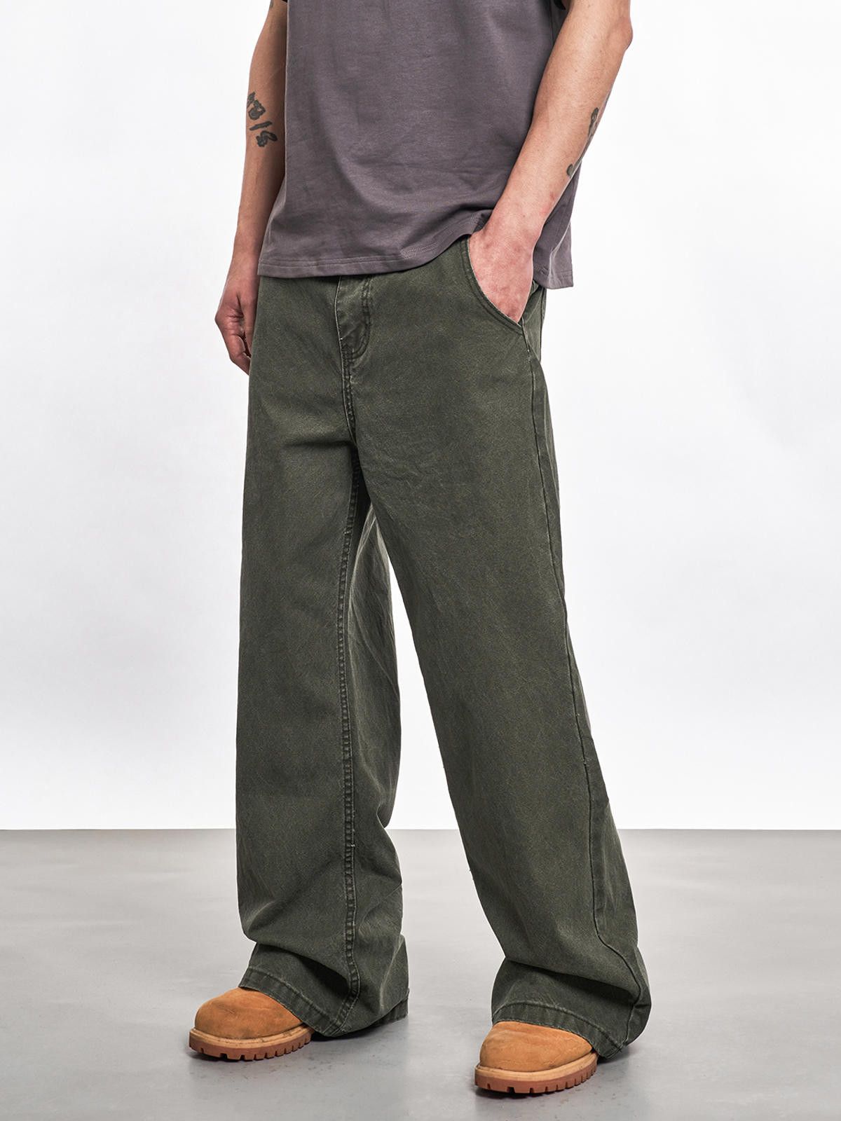 Wide Leg Baggy Jeans in Olive Green