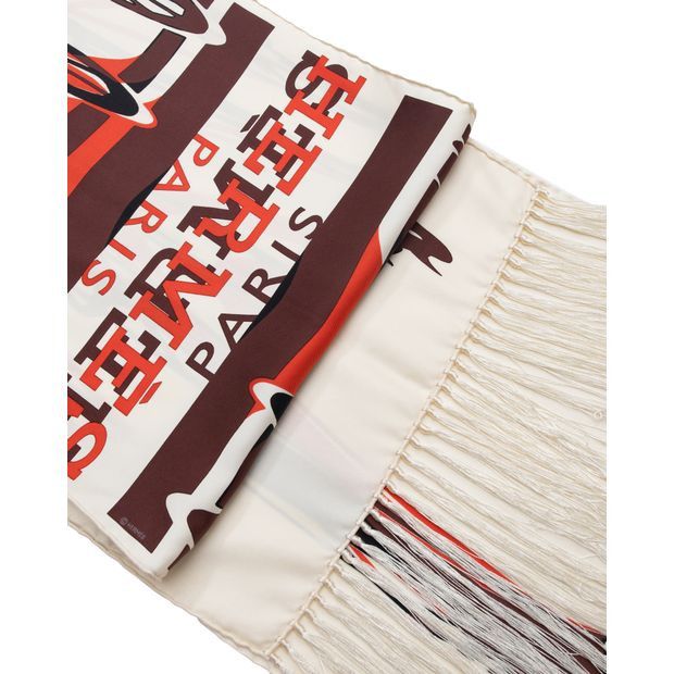 image of Hermes Printed Tasseled Scarf in Black, Women's