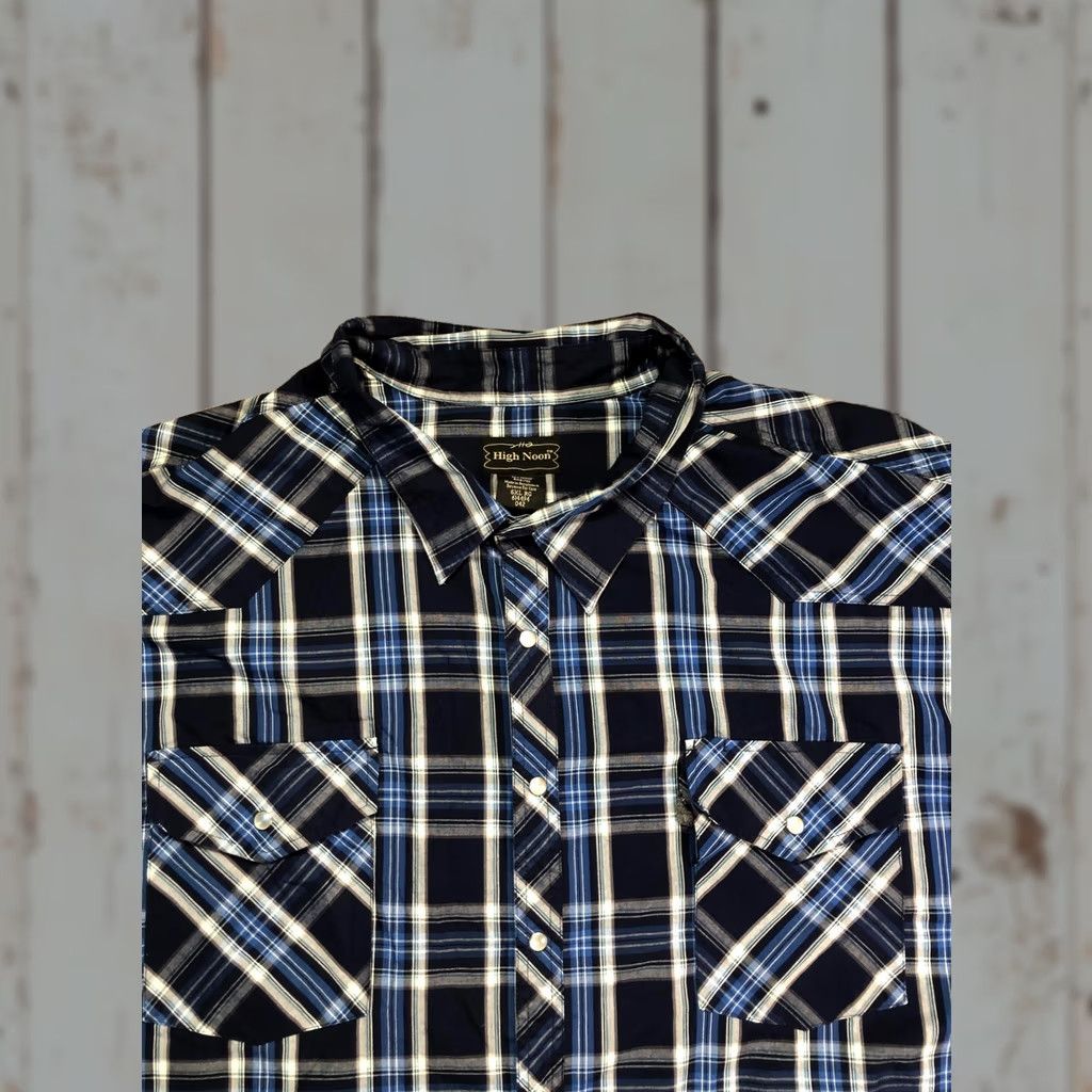 Vintage High Noon Shirt Mens 6XL Blue Plaid Short Sleeve Western Snap Pockets Casual Size US XXL / EU 58 / 5 - 1 Thumbnail
