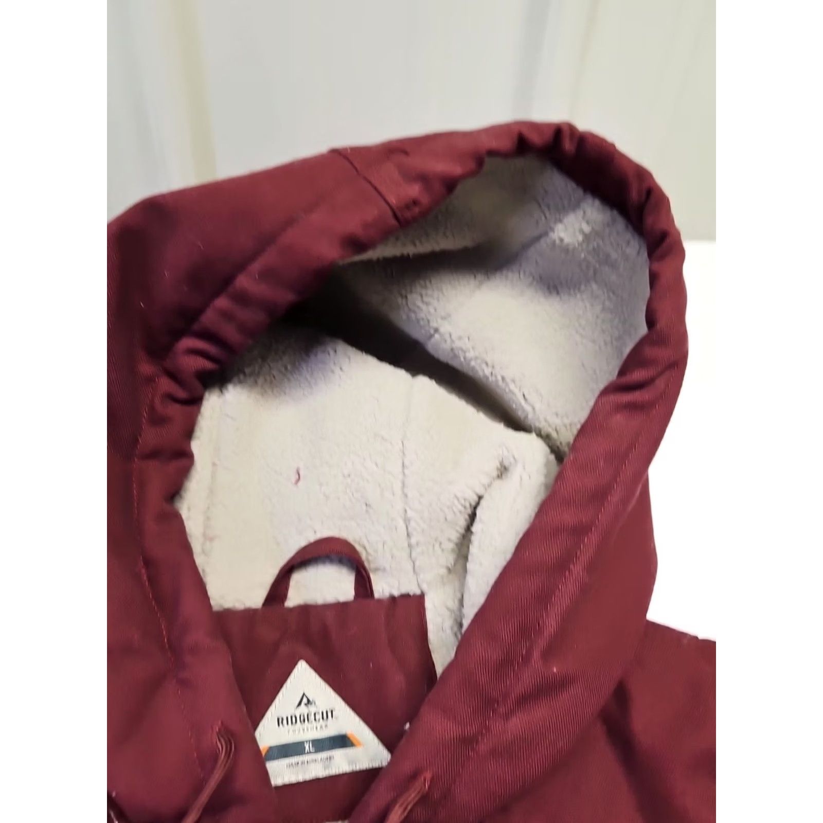 Vintage Ridgecut Work Jacket Hooded XL Women Burgundy Canvas Sherpa Lined Zip Mid-Length" Size XL / US 12-14 / IT 48-50 - 3 Thumbnail