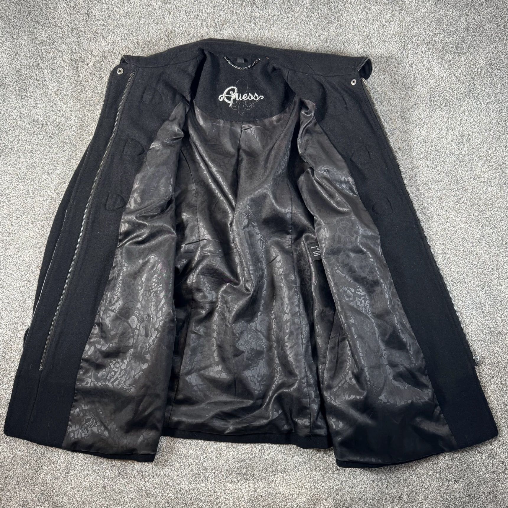 Guess Guess Coat Women's Large Black Wool Blend Toggle Duffle Mid Length Lined Winter Coat Size L / US 10 / IT 46 - 4 Thumbnail