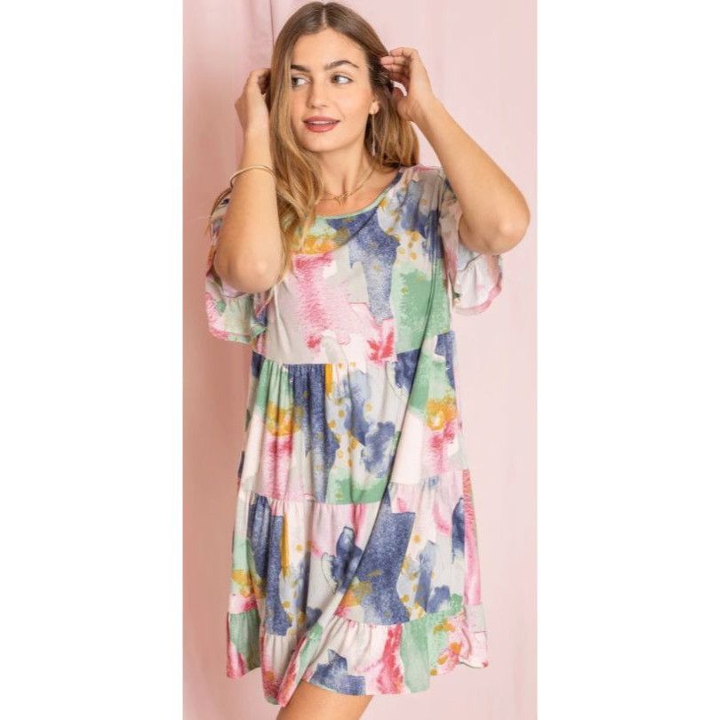 Other Watercolor Tiered Babydoll Dress Short Sleeve Lightweight Wo Size S / US 4 / IT 40 - 7 Thumbnail