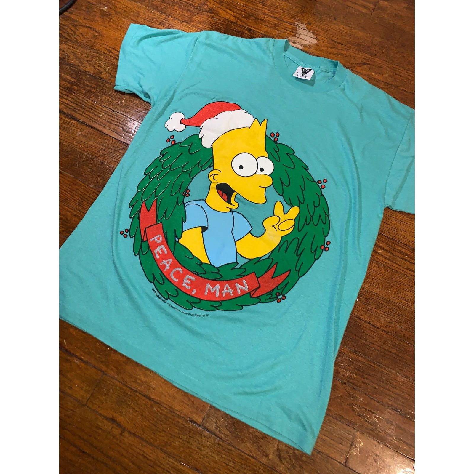 The Simpsons × Vintage 1990 Bart Simpson Peace Man Christmas T Shirt USA Large SSI Size US L / EU 52-54 / 3 - 3 Thumbnail