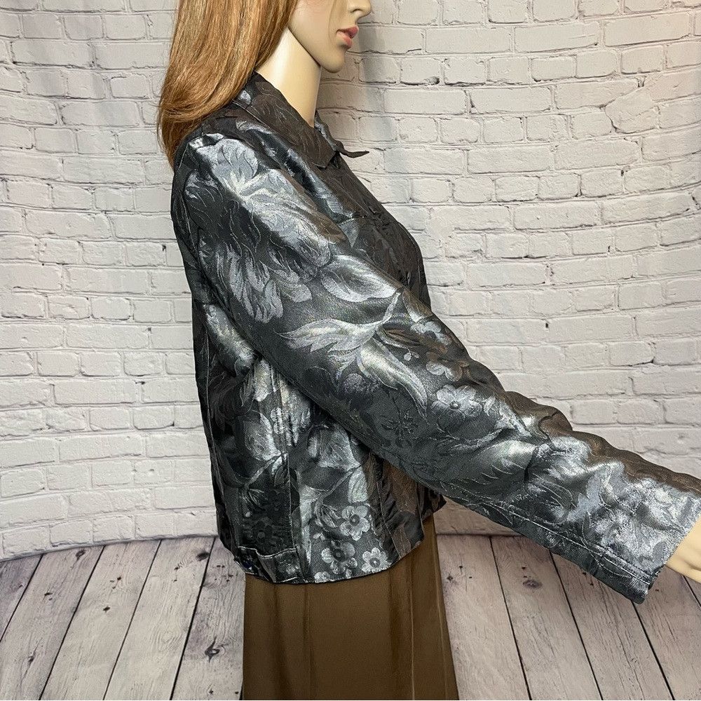 Chicos Chico's Silk Blend Floral Grey Denim Jacket Size 1 US M Size M / US 6-8 / IT 42-44 - 4 Thumbnail