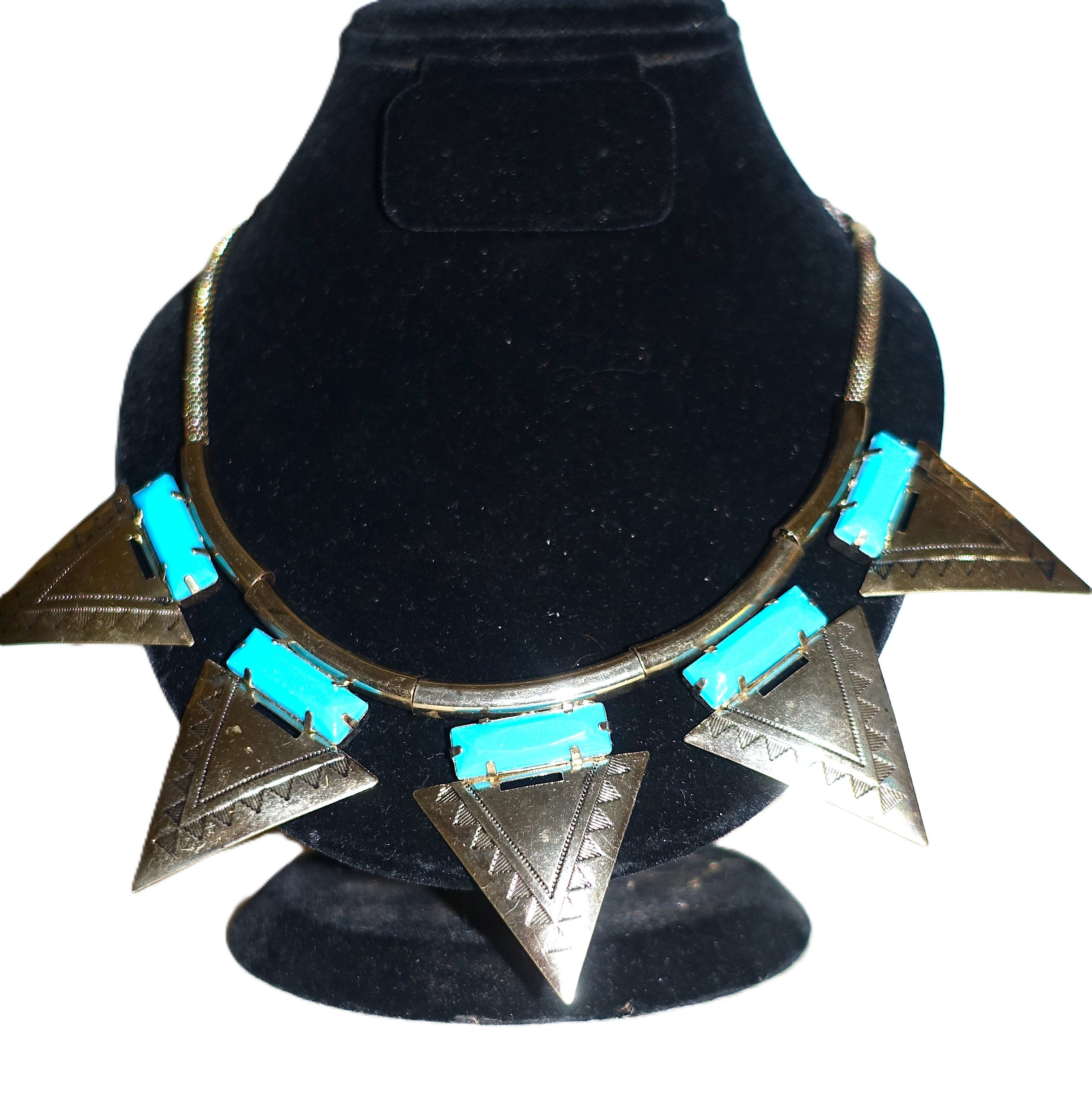 Vintage Silver Tone Turquoise Chain Choker Necklace Size ONE SIZE - 5 Thumbnail