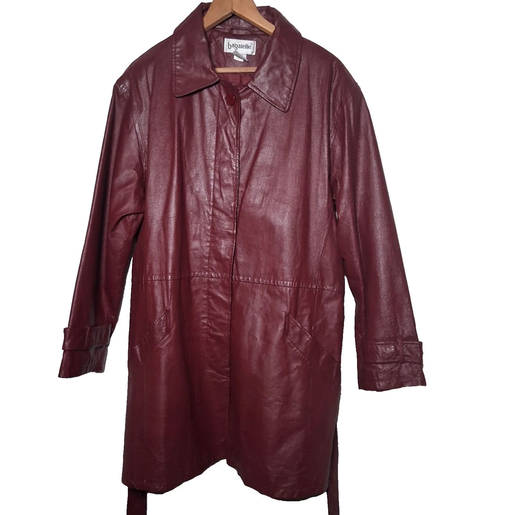 Vintage VINTAGE Bagatelle Jacket Leather Burgundy Button Up Belted Adult Womens Size 18 Size XXL / US 16-18 / IT 52-54 - 3 Thumbnail