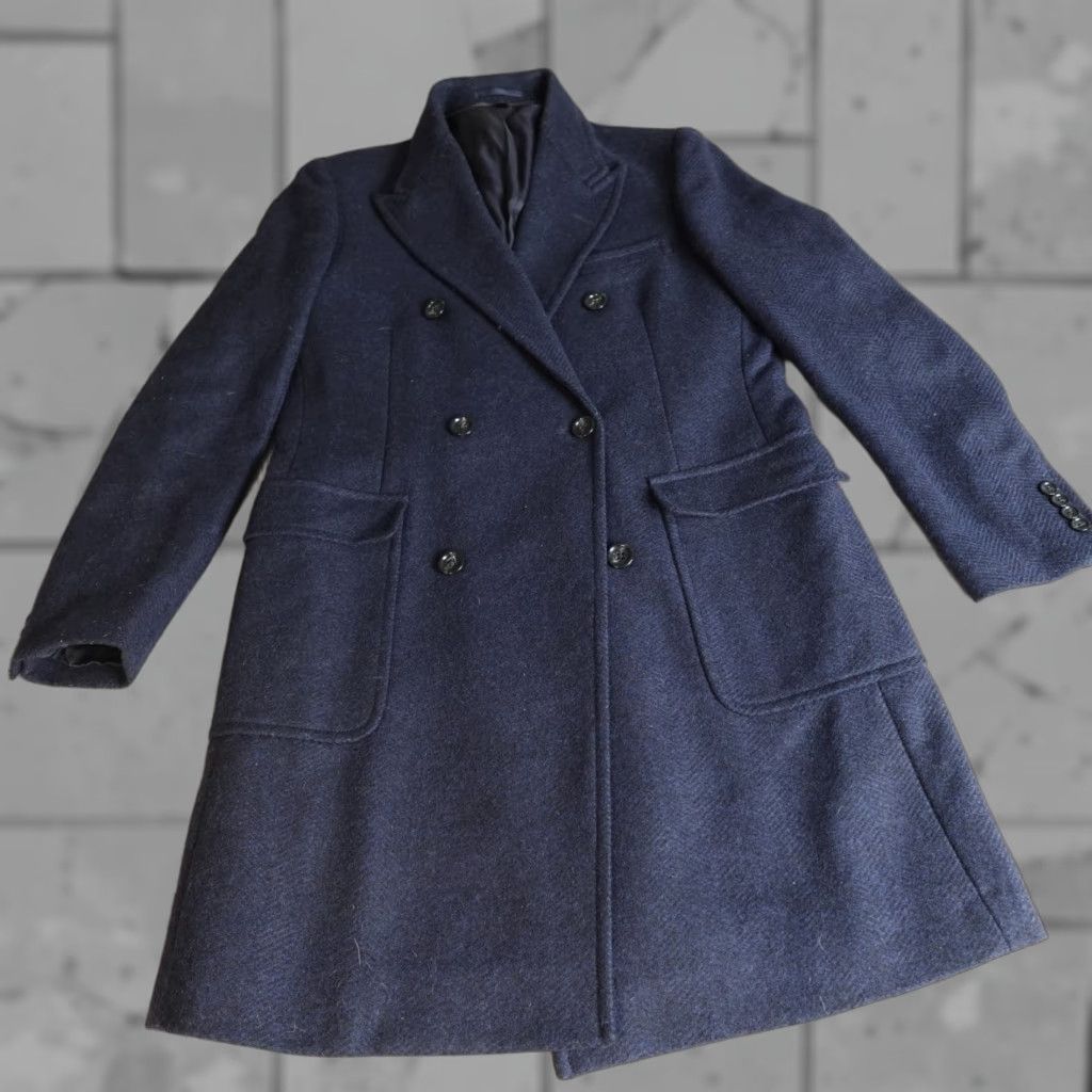 J.Crew J.Crew Mens Topcoat 40R Blue Double Breasted Wool Overcoat Long Coat Holiday Fall Winter Mens” Size US L / EU 52-54 / 3 - 1 Thumbnail
