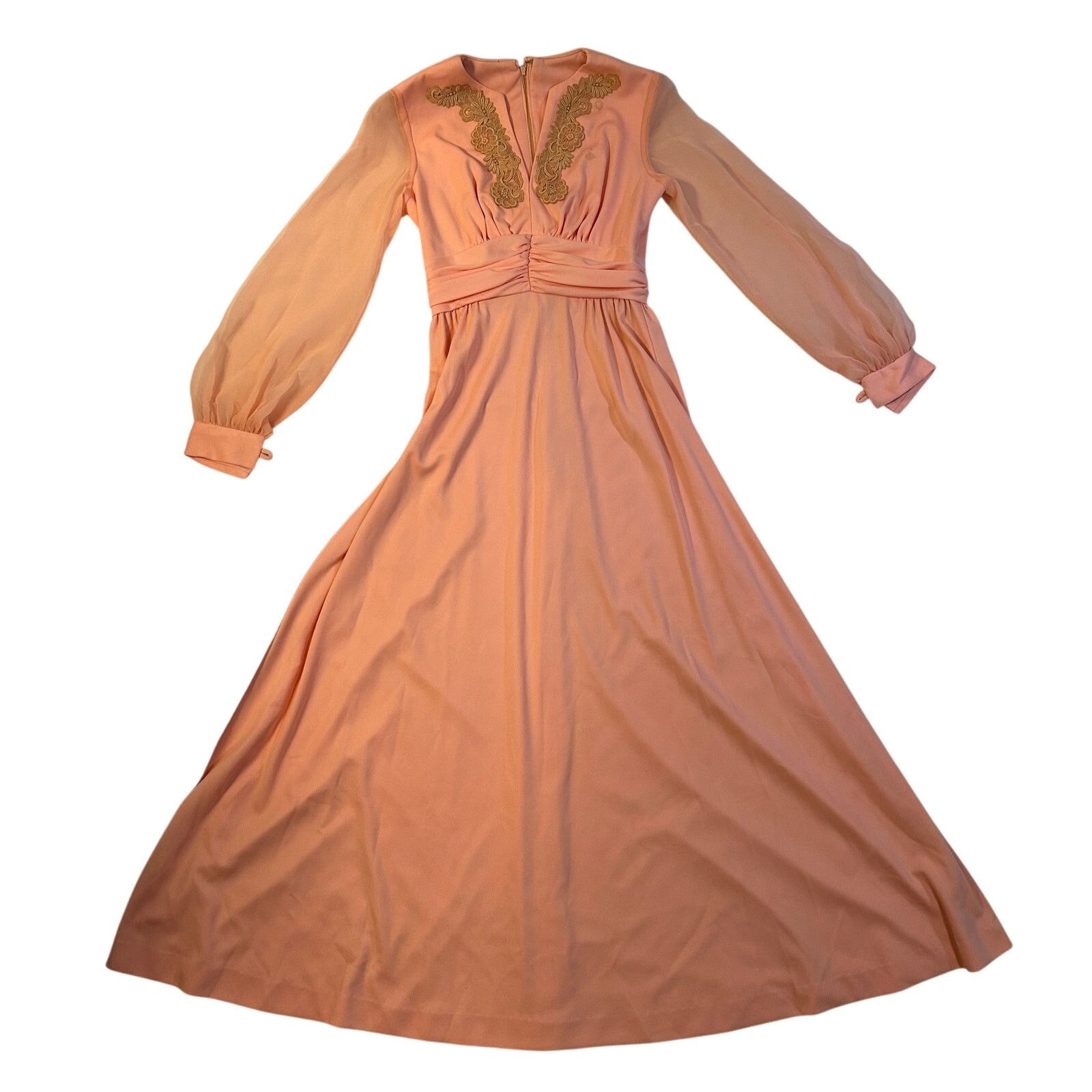 Other Peachy Vintage Elegance - Timeless Sheer Sleeve Gown Size 0 Size XS / US 0-2 / IT 36-38 - 1 Thumbnail