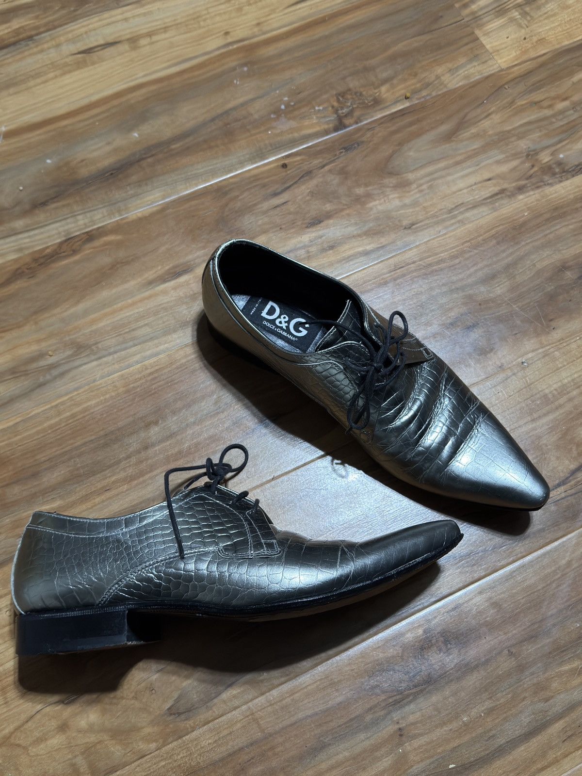 Dolce & Gabbana Dolce & Gabbana Alligator Embossed Silver Derbies Size US 8.5 / EU 41-42 - 2 Thumbnail