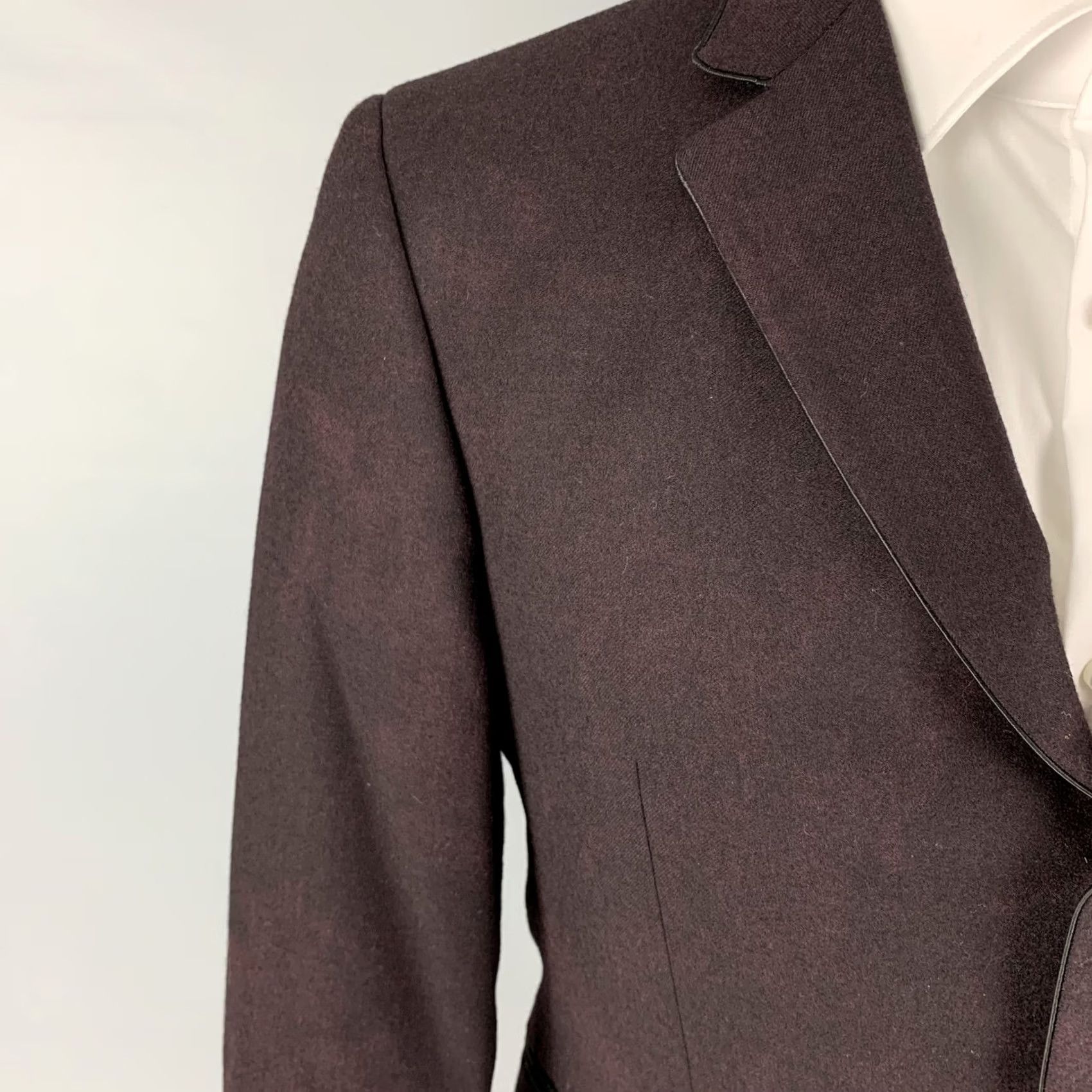 John Varvatos JOHN VARVATOS Sport Coat Burgundy Black Dyed Wool Notch Lapel Size 38 Mens Size US XXS / EU 40 - 2 Thumbnail