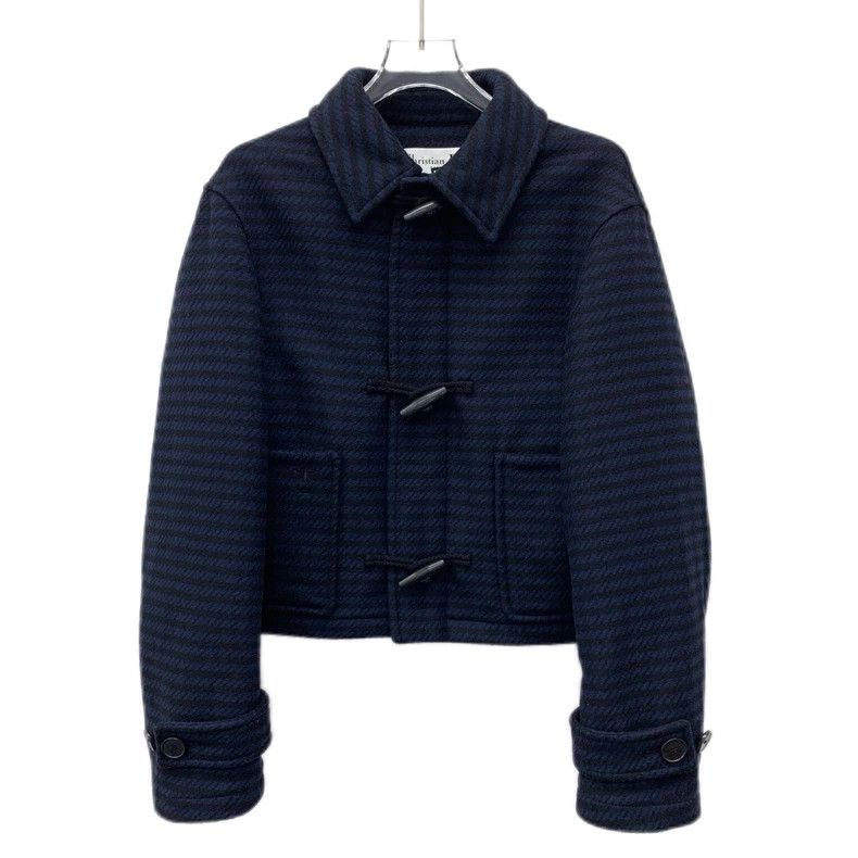 Dior Dark blue striped wool lapel ox horn buckle long-sleev