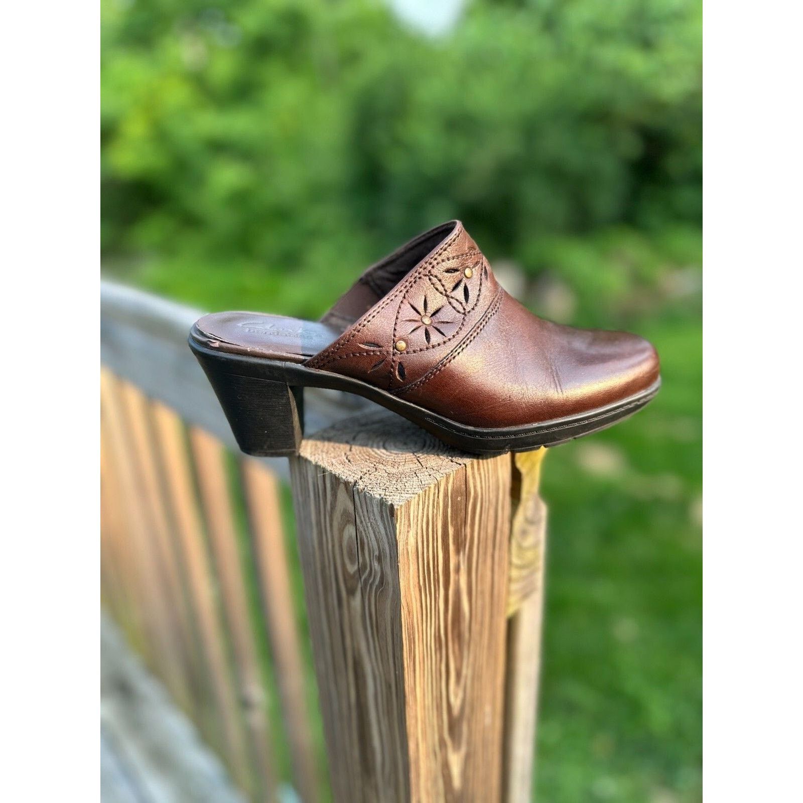 Clarks Clarks Bendables Wedge Clogs Brown Leather Womens Size 7.5 M Size US 7.5 / IT 37.5 - 3 Thumbnail