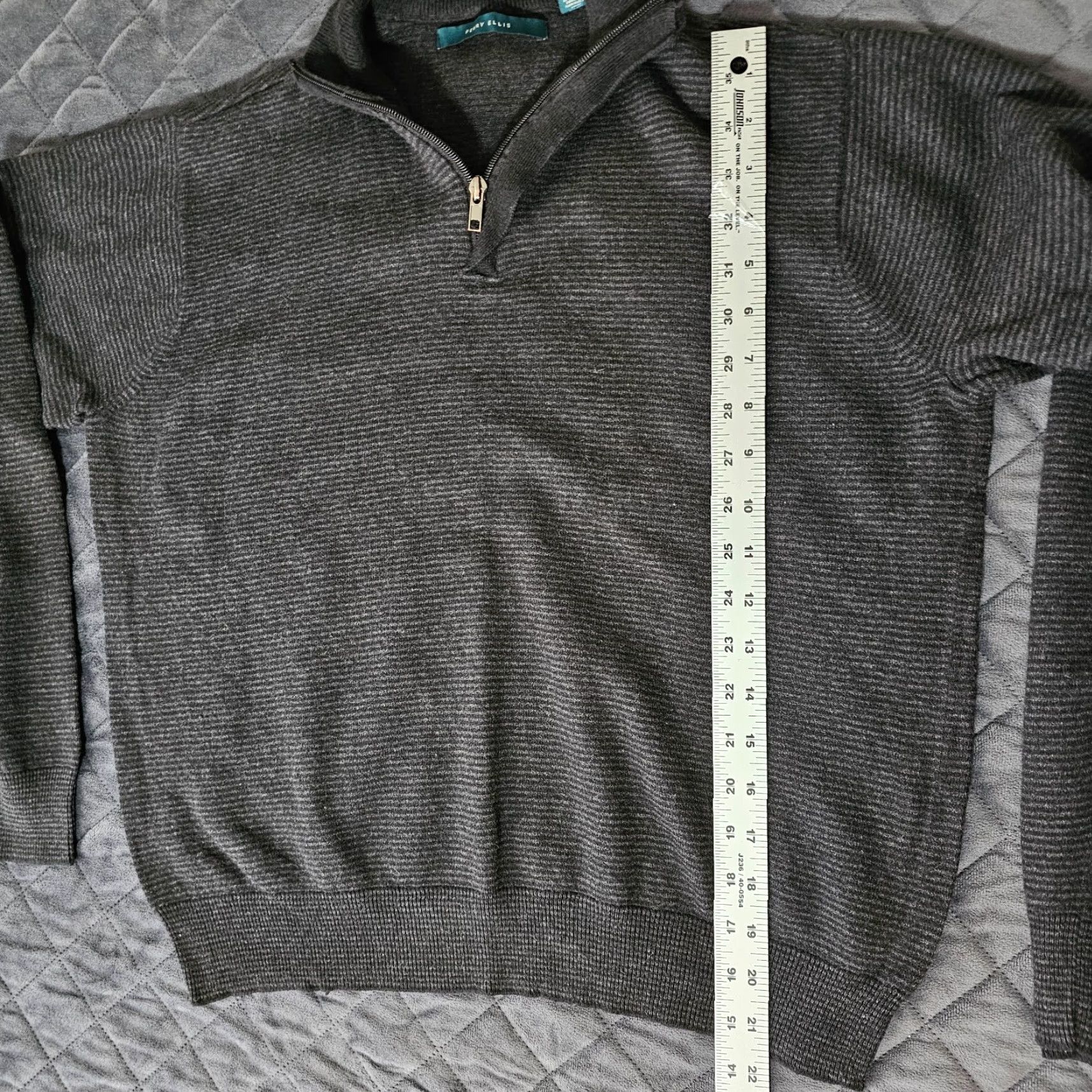 Perry Ellis Perry Ellis Men's 1/4 Zip Sweater Pullover Size L Black Stripe Warm Wool Blend Size US L / EU 52-54 / 3 - 5 Thumbnail