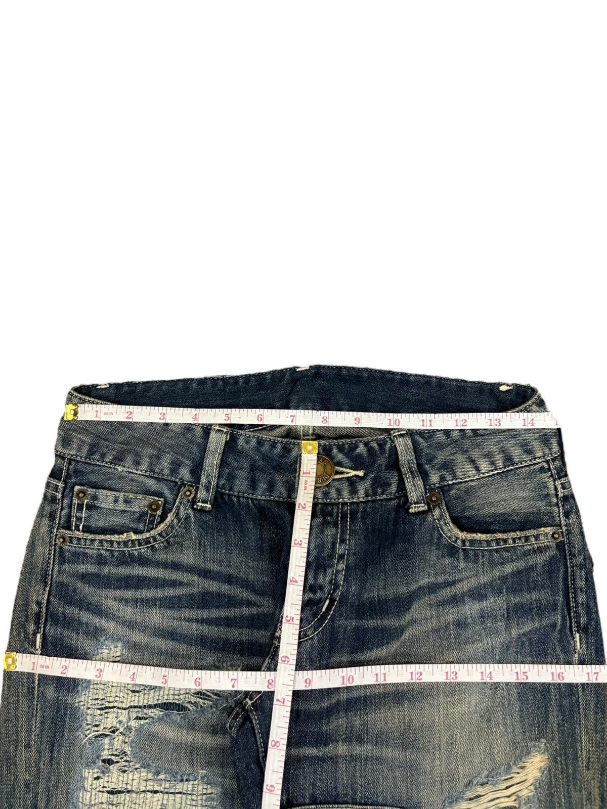 Kapital Vintage Japanese Brand Heavy Distress Low Rise Jeans Size 29" - 6 Thumbnail