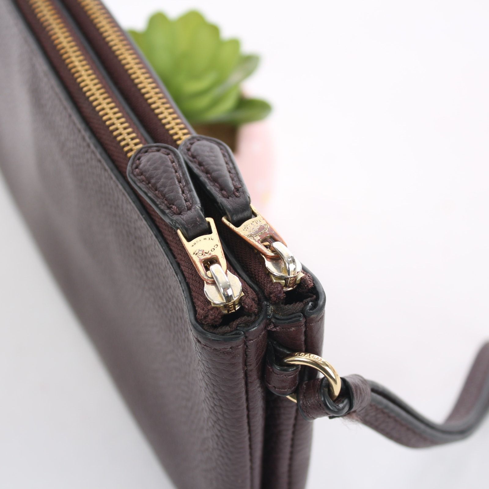 Coach Coach Brown Pebble Leather Double Zip Wristlet F77734 Size ONE SIZE - 9 Thumbnail