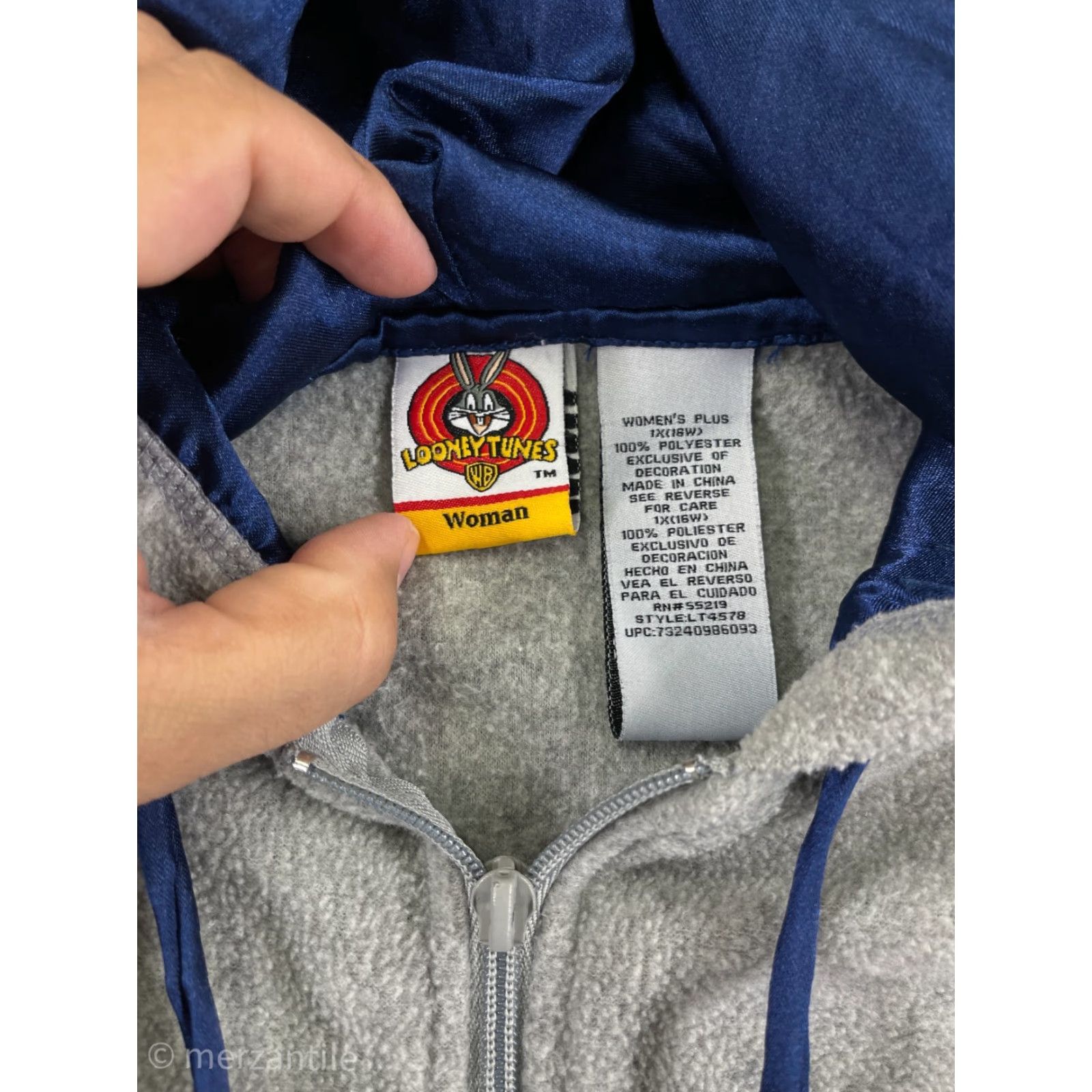 Vintage Tweety Bird Sweater Womens Hoodie 1X Gray Embroidered Feisty Polyester Fleece Size XL / US 12-14 / IT 48-50 - 4 Thumbnail
