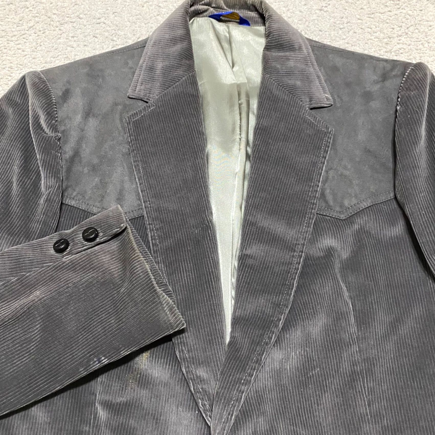 Pendleton VINTAGE Pendleton Mens Blazer Jacket Corduroy Gray 42L Western 2 Piece Two-Button Notch Single-Breasted Regular Mens Size 42R - 4 Thumbnail