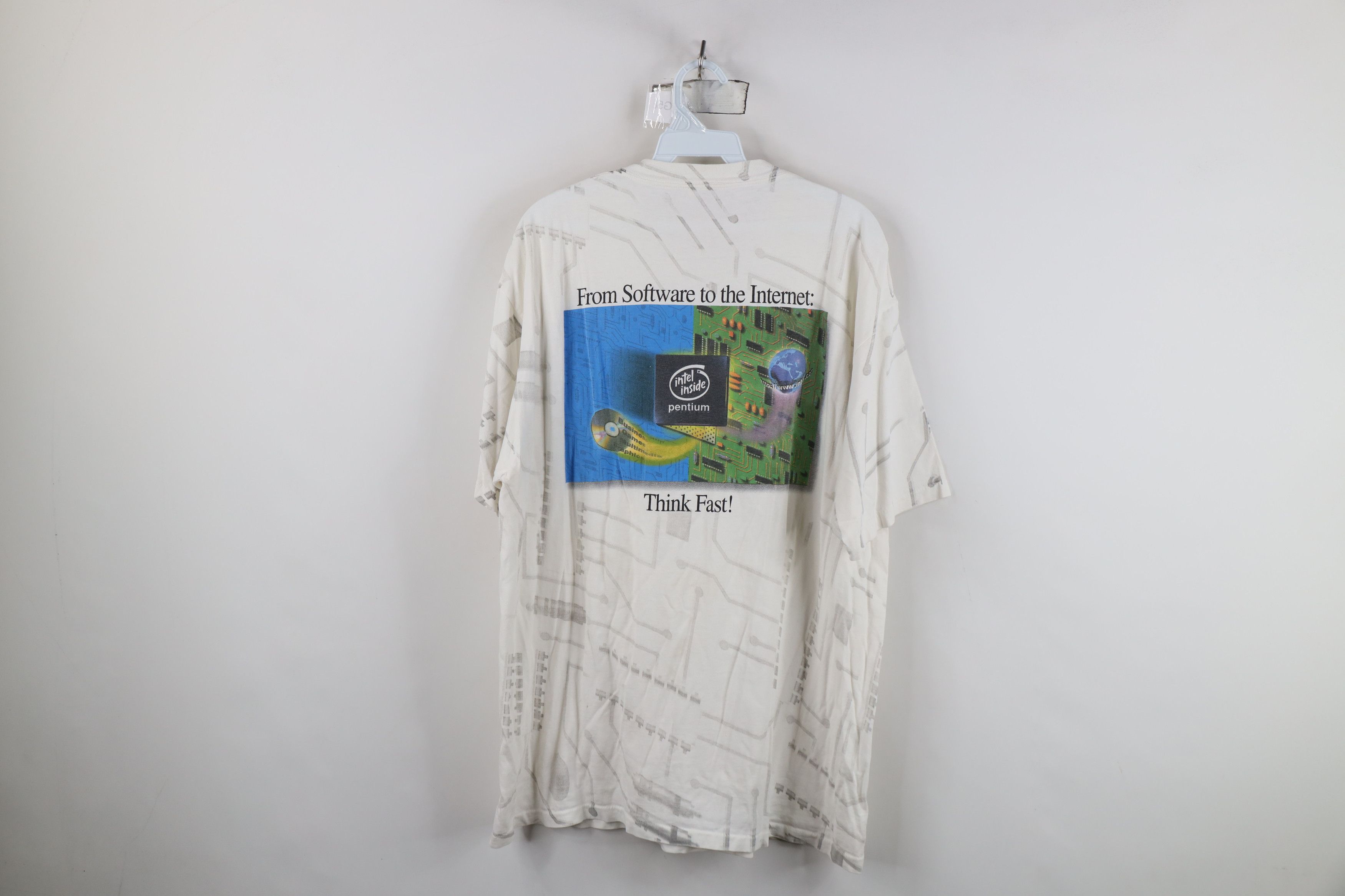 Vintage Vintage 90s Intel Computers All Over Print T-Shirt White Size US XL / EU 56 / 4 - 13 Thumbnail